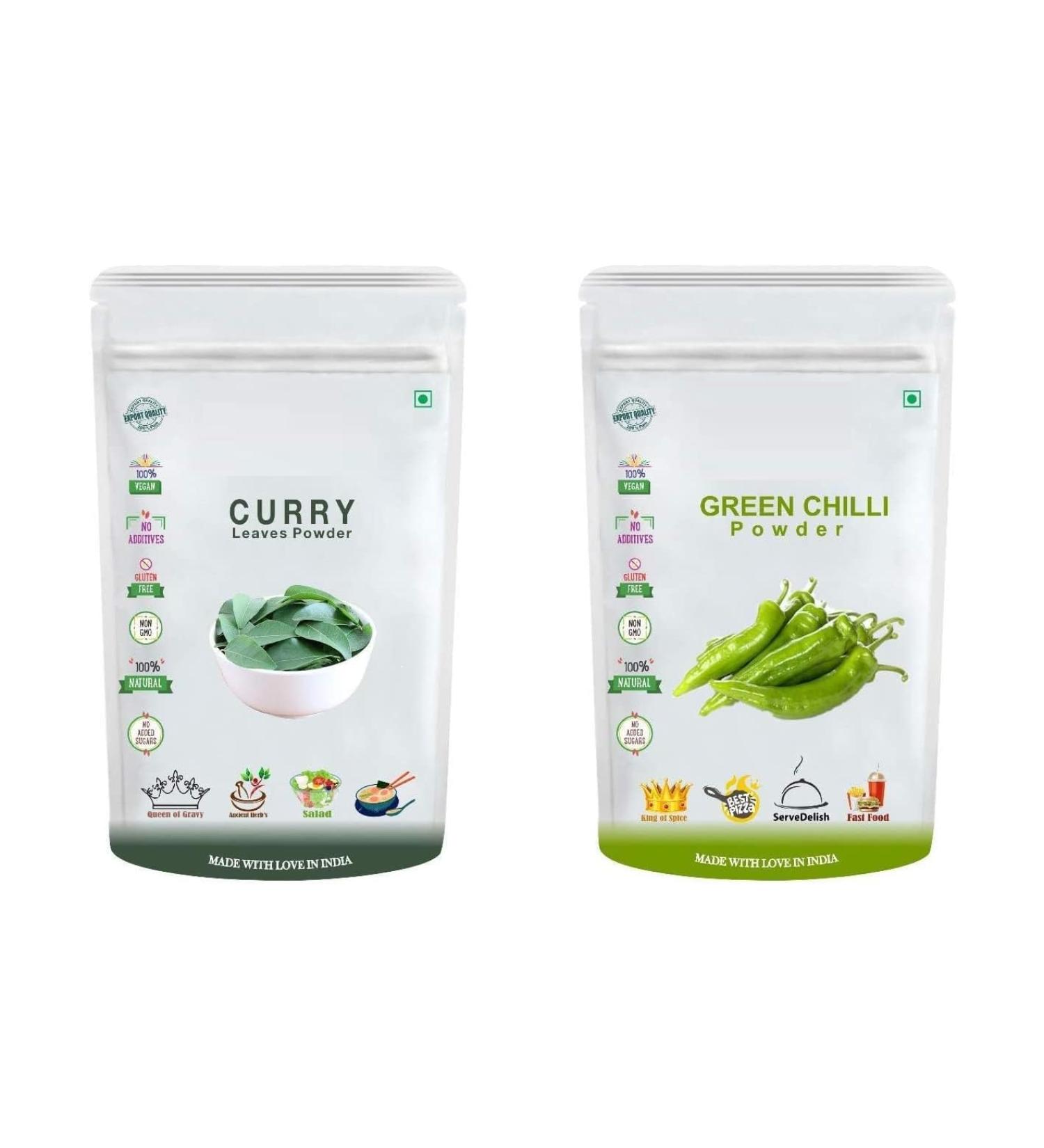 DK curry leaf powder + green chili powder (Hari Mirchi powder) (200 g) (Super Saver Combo Pack) - Buy Online on GoSupps.com