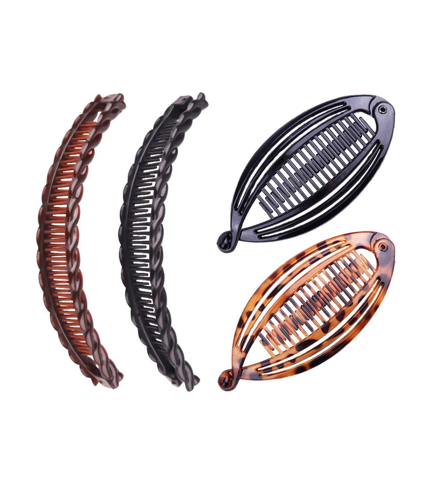 Nifocc Banana Hair Clips | Fisht Horses Long Hair Combs for Women & Girls - 4 Pcs Brown & Black - Buy Online on GoSupps.com