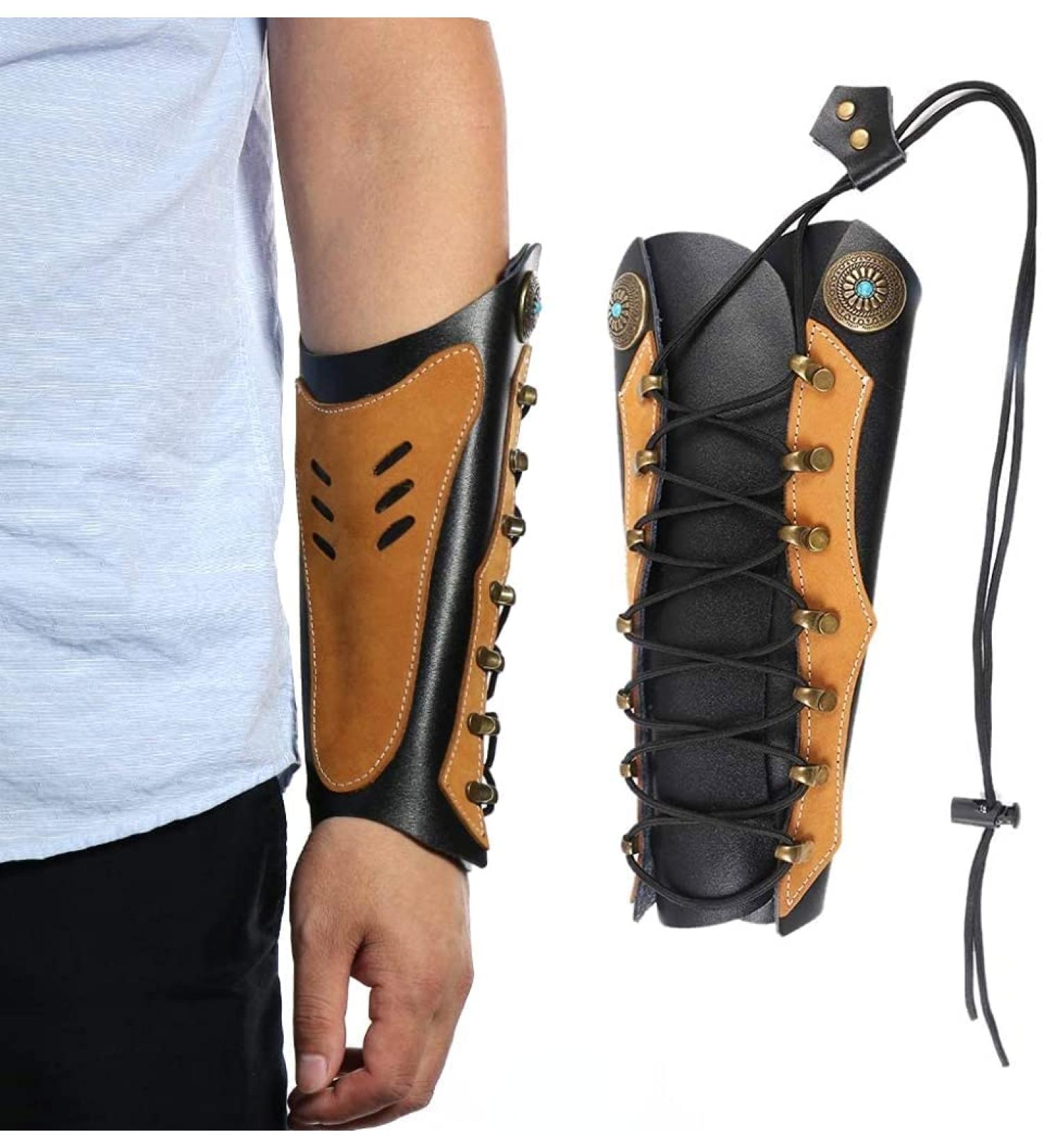 Adjustable Leather Arm Guard for Archery and Hunting - Brown-Black - Buy Online on GoSupps.com