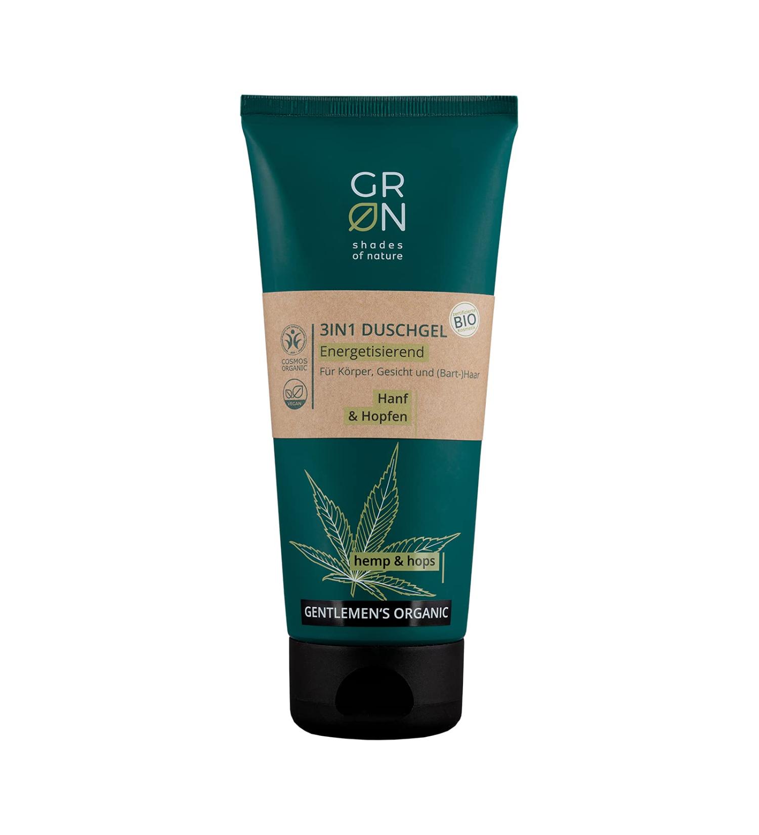 G R N Shades of Nature 3in1 Body Wash | Organic Hemp & Hops | Vegan Biocosmetics for Body Face & Beard (200ml) - Buy Online on GoSupps.com