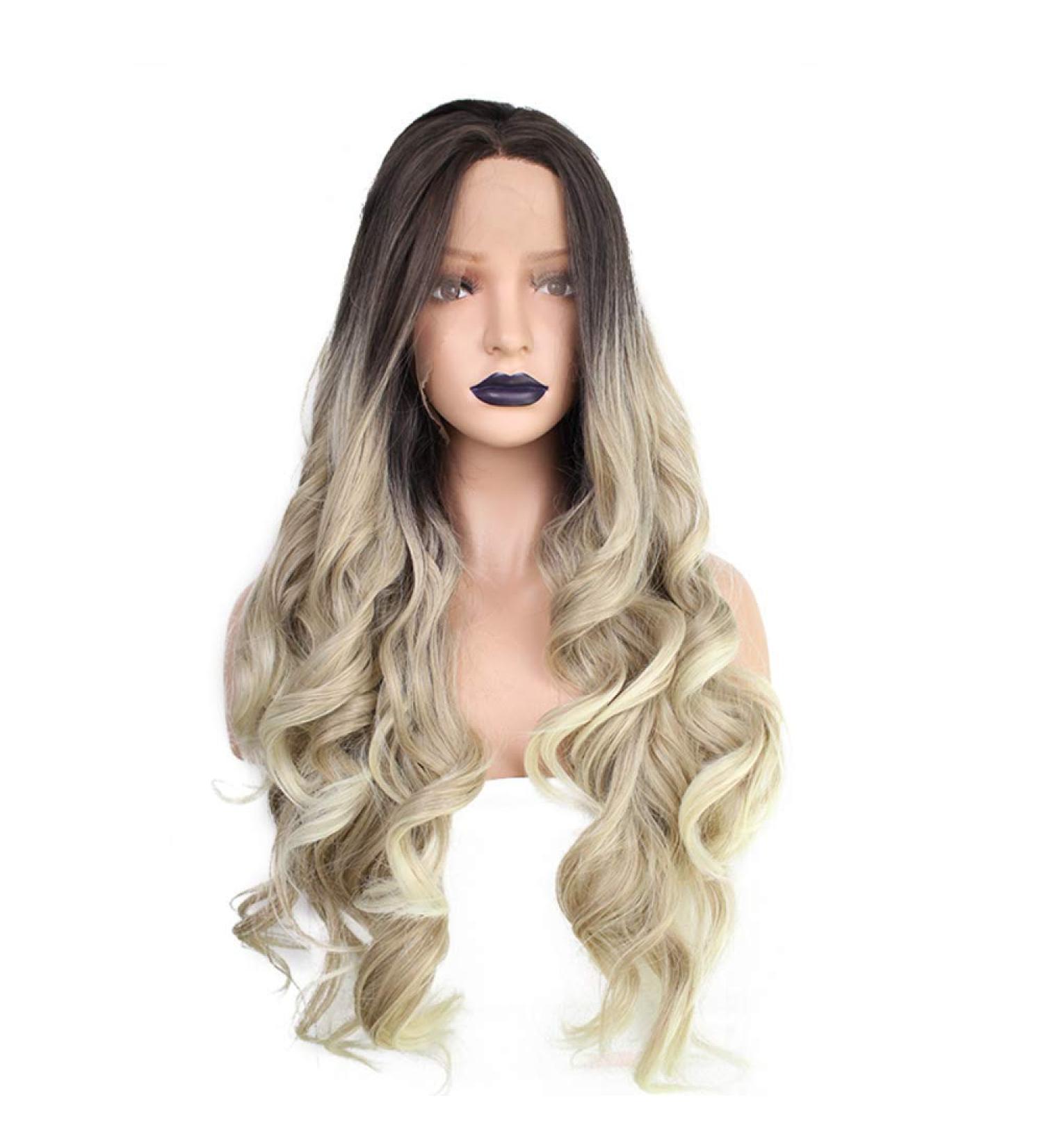 SHIYID Natural Long Body Wave Synthetic Lace Front Wig - Dark Black Blonde - Perfect for Women | International Shipping Available - Buy Online on GoSupps.com