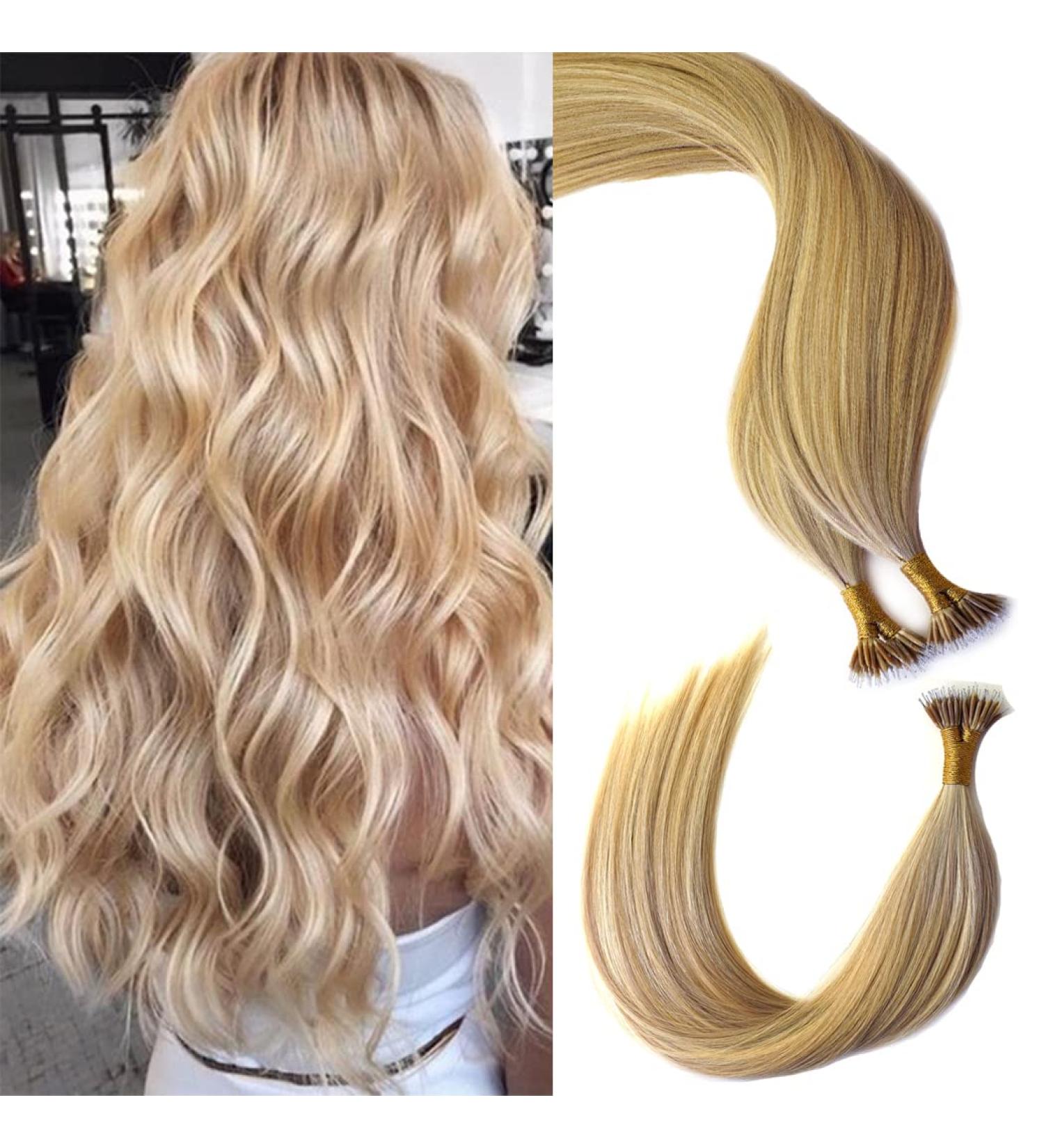 KOCONI Nano Ring Real Human Hair Extensions 18 Inch #18/613 Ash Blonde Mix Bleach Blonde | Remy Nano Tip Hair Extension 50g - Buy Online on GoSupps.com
