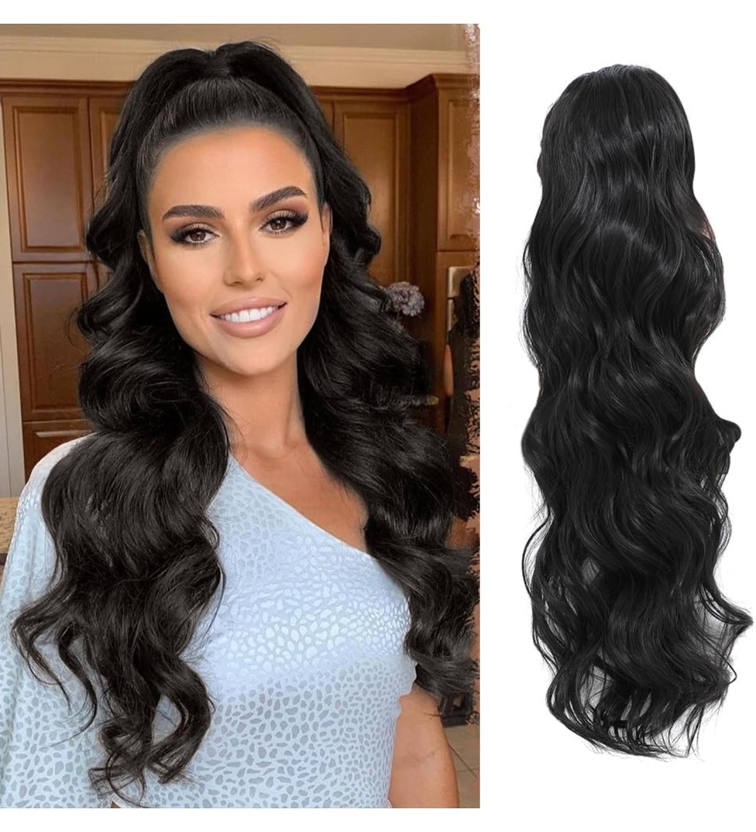 Ms Taj Ponytail Extension 26inch Long Drawstring Black Curly Wavy Clip in Ponytail Hair Extensions Layered Synthetic Hairpiece for Women for Daily Use 26inch-Wavy Black - Buy Online on GoSupps.com