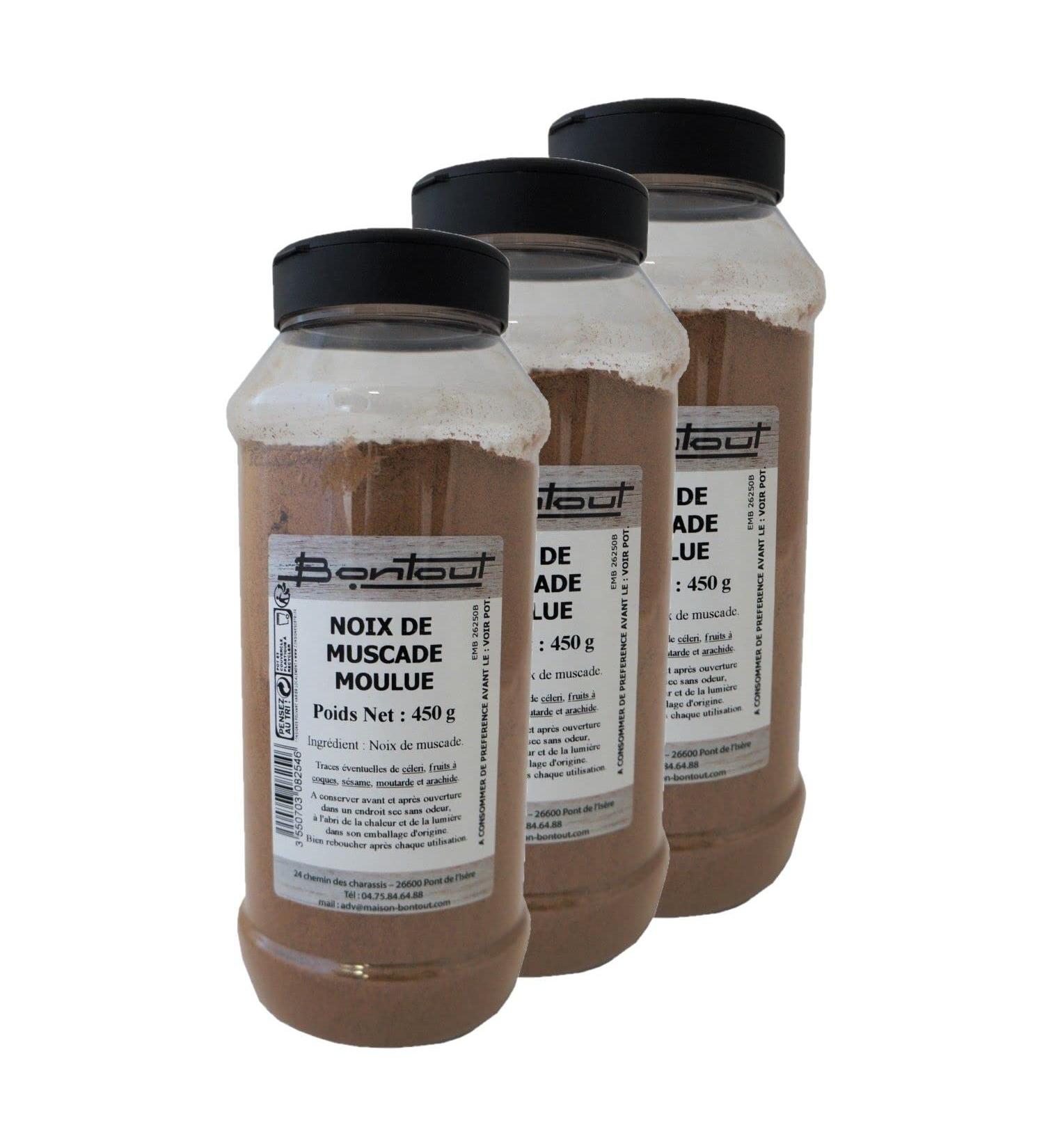 Bontout Pack of 3 ground nutmeg - 450g jar