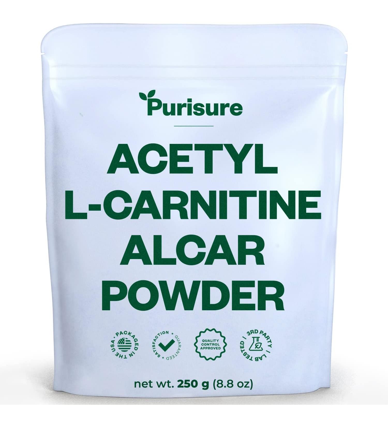 Purisure Acetyl L-Carnitine (ALCAR) Powder 250g | Memory Sharpener & Metabolism Support | Pure Cognitive Performance Enhancer | 500 Servings - Buy Online on GoSupps.com
