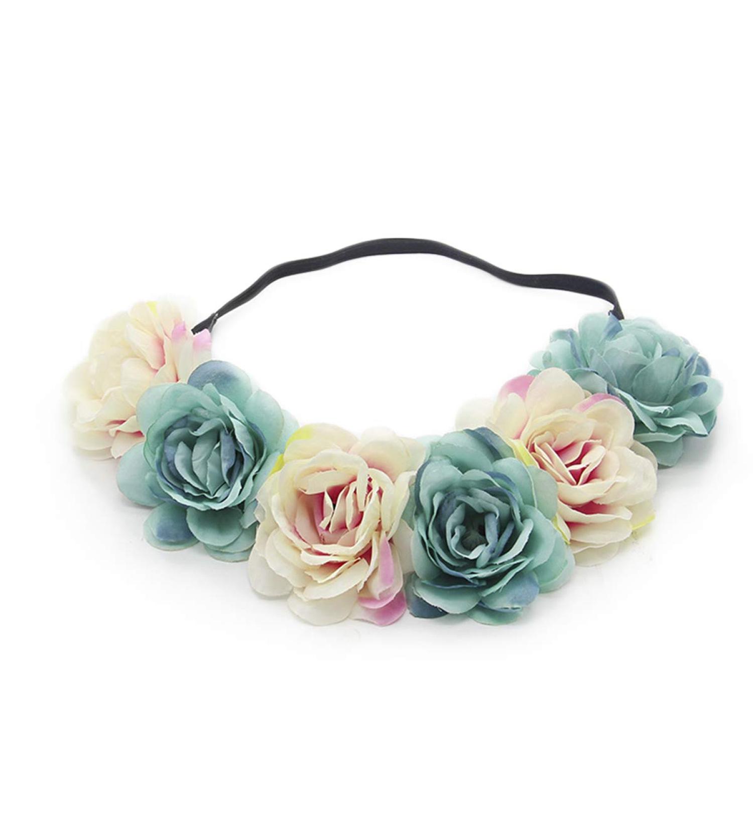 Miaoo Rose Floral Crown Garland Headband Wedding Party Festival Hair Accessories To Girls Bride and Bridesmaid (Blue A)