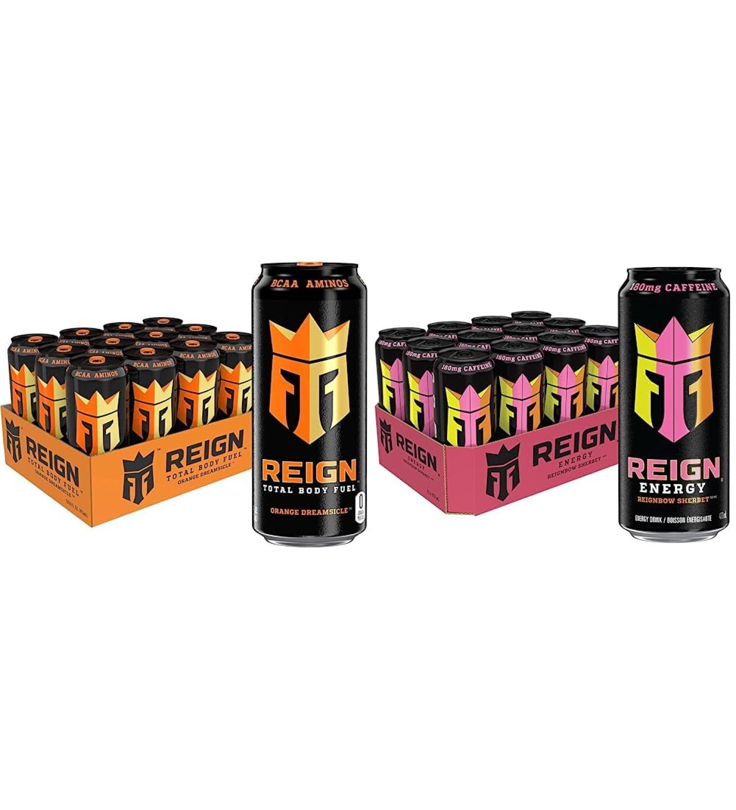Reign Body Fuel fitness & Performance Drink Orange Dreamsicle 12 Count & Reignbow Sherbet 473mL Cans Pack of 12 Orange Dreamsicle+ Reignbow Sherbet - Buy Online on GoSupps.com