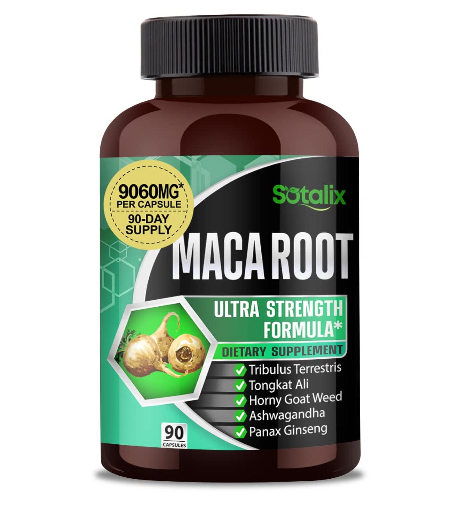 Ultra Maca Root Extract 9060 mg High Potency with Tongkat Ali Tribulus Terrestris Panax Ginseng Ashwagandha - Extra Strength Supplement for Men and Women - 3 Month Supply (90 Count) - Buy Online on GoSupps.com