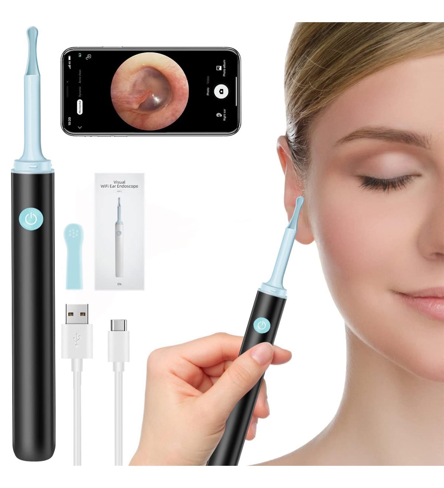 Caffney Ear Wax Removal Tool with 1080P Wireless Camera, Silicone Ear Spoon - for Adults (Black) | Compatible with iPad & Android Phones - Buy Online on GoSupps.com
