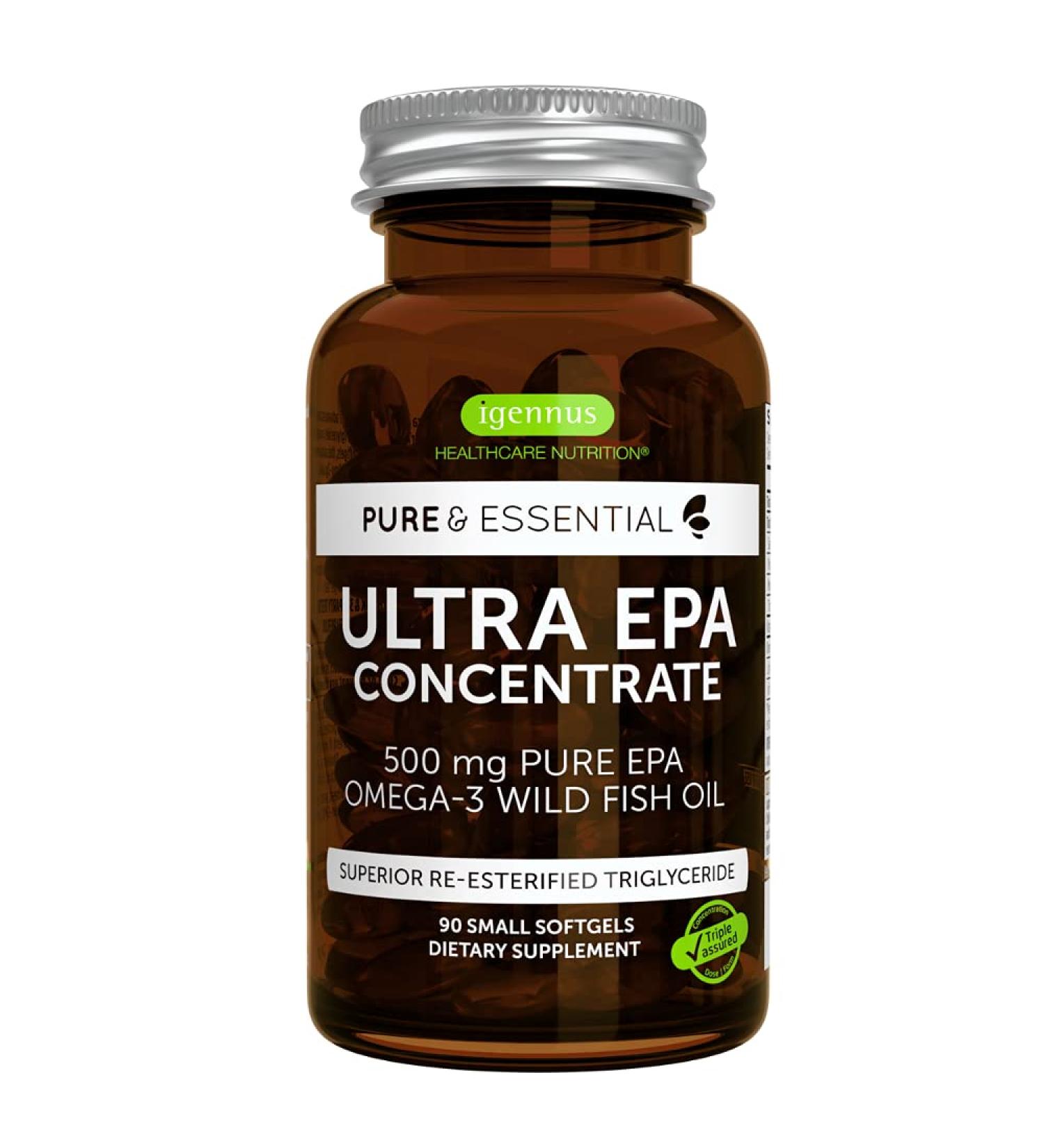 Pure & Essential Ultra Pure EPA Omega-3 Concentrate 500mg Wild Fish Oil rTG - 90 Small Softgels - Buy Online on GoSupps.com