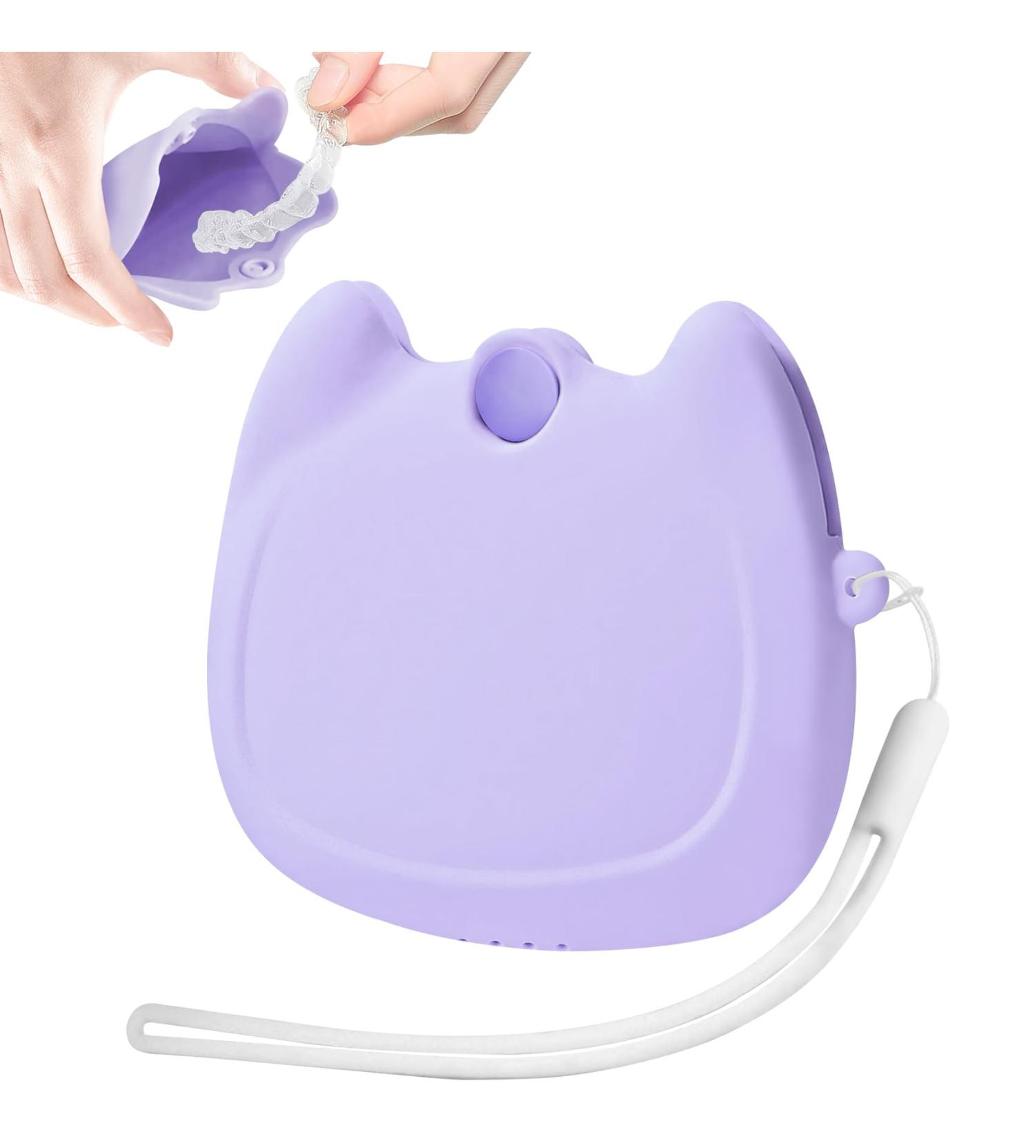 Buy Silicon Retainer Case - Portable Holder with Lanyard & Vent Holes for Orthodontic Mouthguards & Dentures - Travel Friendly - 1-Pack Purple - Buy Online on GoSupps.com
