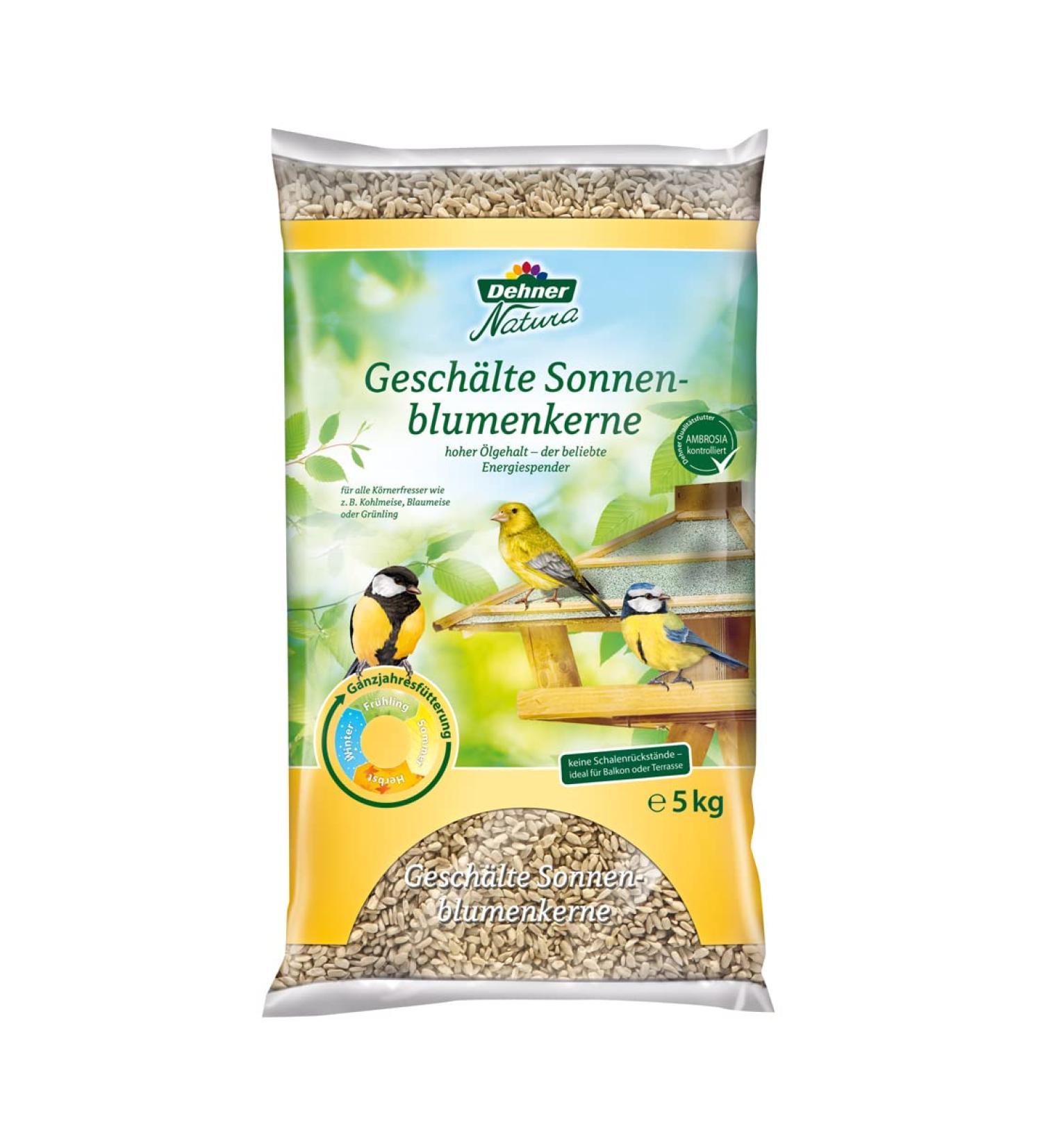 Dehner Natura Bird Feed - Peeled Sunflower Seeds for Wild Birds | Year-Round Supplementary Food for Tits Finches & Sparrows | 5 kg Pack - Buy Online on GoSupps.com