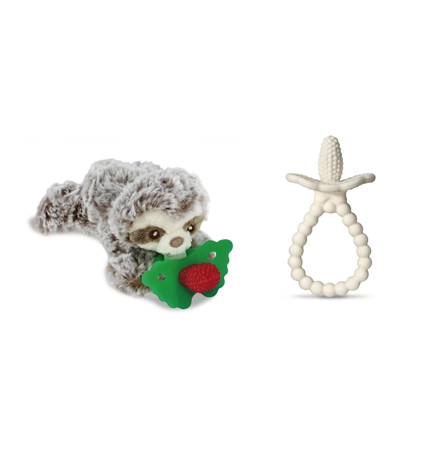 Sloth Stuffed Animal Teether/Pacifier Holder & RaZberry Plus Silicone Teether Toy - BPA-Free, Freezable, Soothing Texture for Sore Gums - Buy Online on GoSupps.com