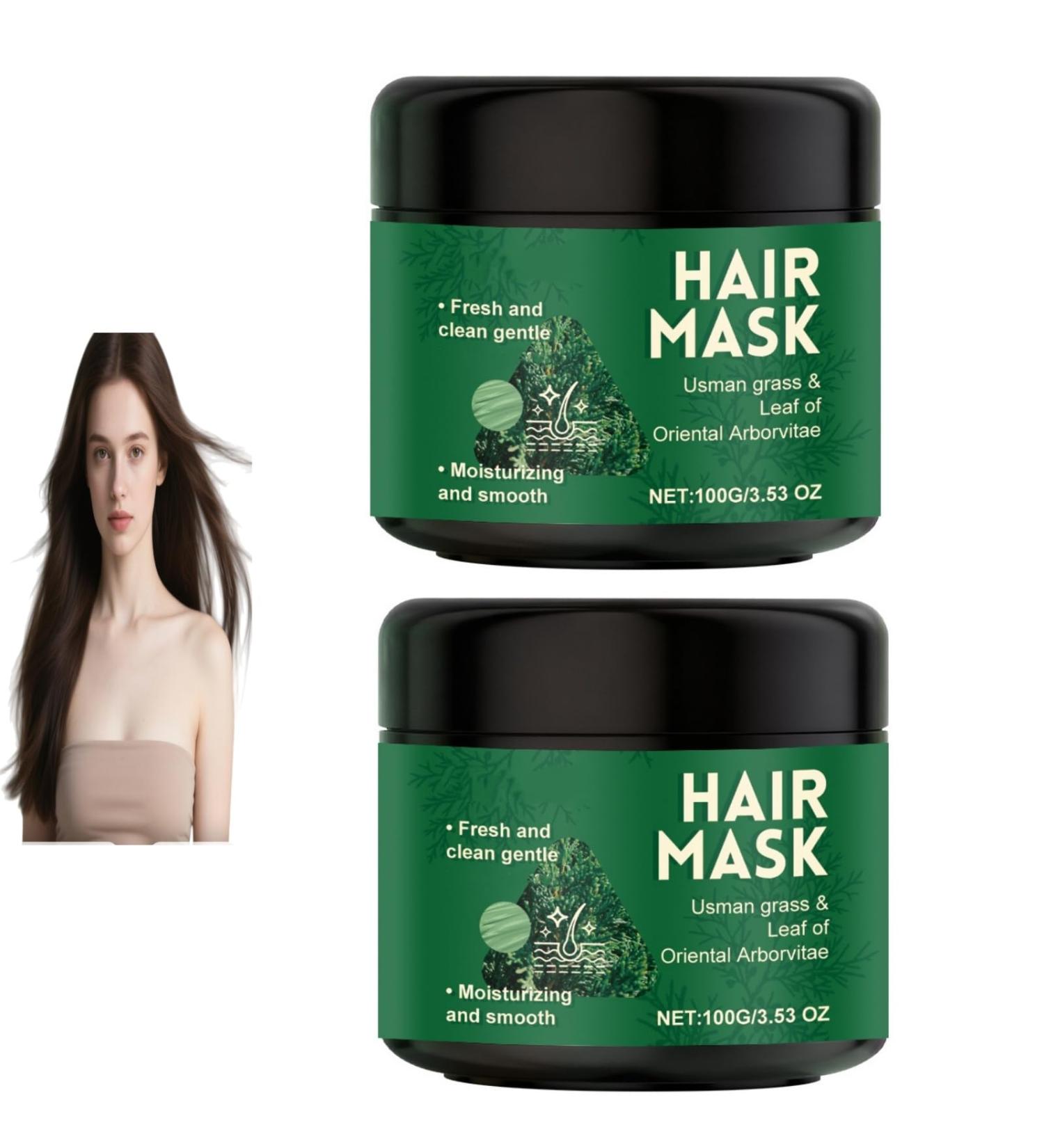 Masque capillaire Usman Grass avec feuille d'Arborvitae orientale traitement capillaire naturel pour cheveux clairsem s/secs hydratant et brillant du cuir chevelu durable (2PCS) - Buy Online on GoSupps.com