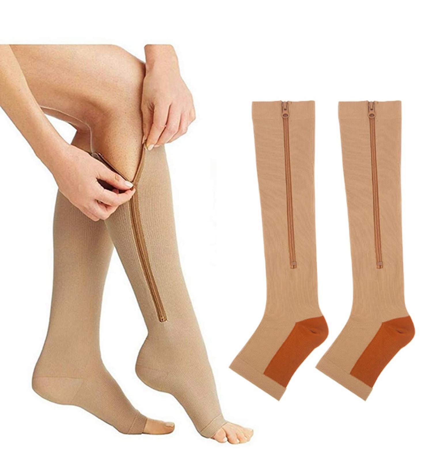 Kenanlan Zipper Compression Stockings - Open Toe Knee-High Breathable & Stretchy Calf Support for Sports - 3 Pairs L-XL - Buy Online on GoSupps.com