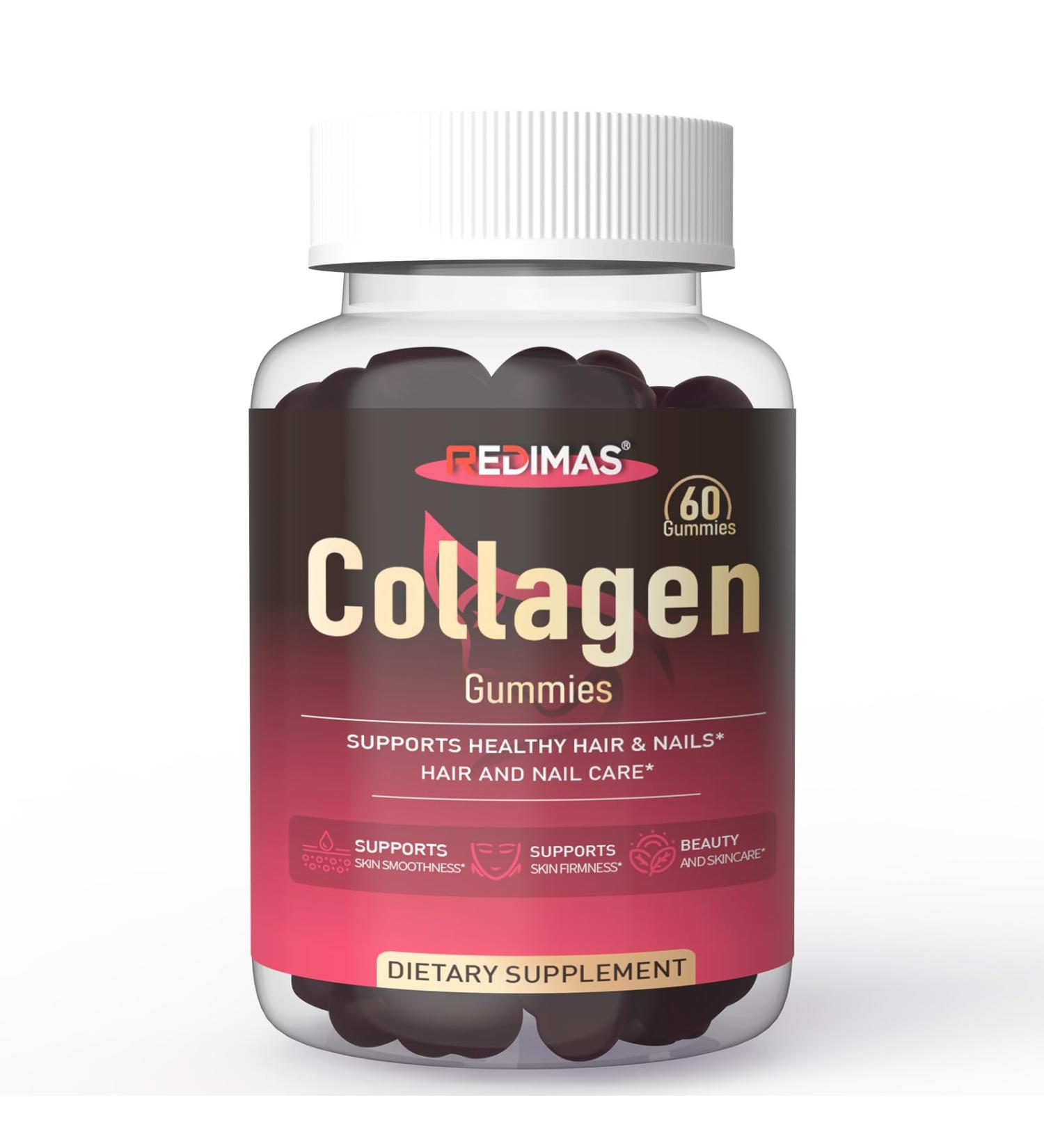 Redimas Collagen Peptide Gummies for Women and Men with Vitamins A C D3 and Biotin 3000mg Collagen Chewable Gummies Convenient Daily Adult Supplement Soft Fruity Gummies 60 Count - Buy Online on GoSupps.com