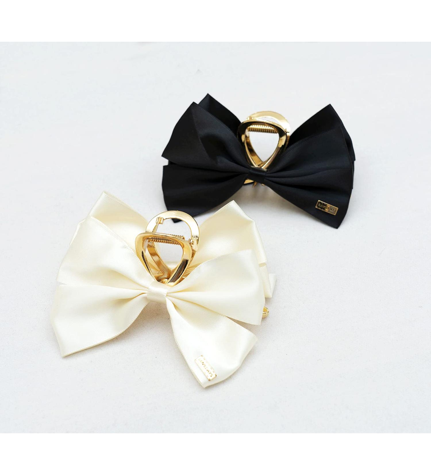 Gerulyss 2 Pcs Black No-Slip Large Hair Bows Barrettes for Women - Champagne Metal Hair Claw Clips with Acrylic Bow - Hair Accessories Clips for Thick Hair - Buy Online on GoSupps.com