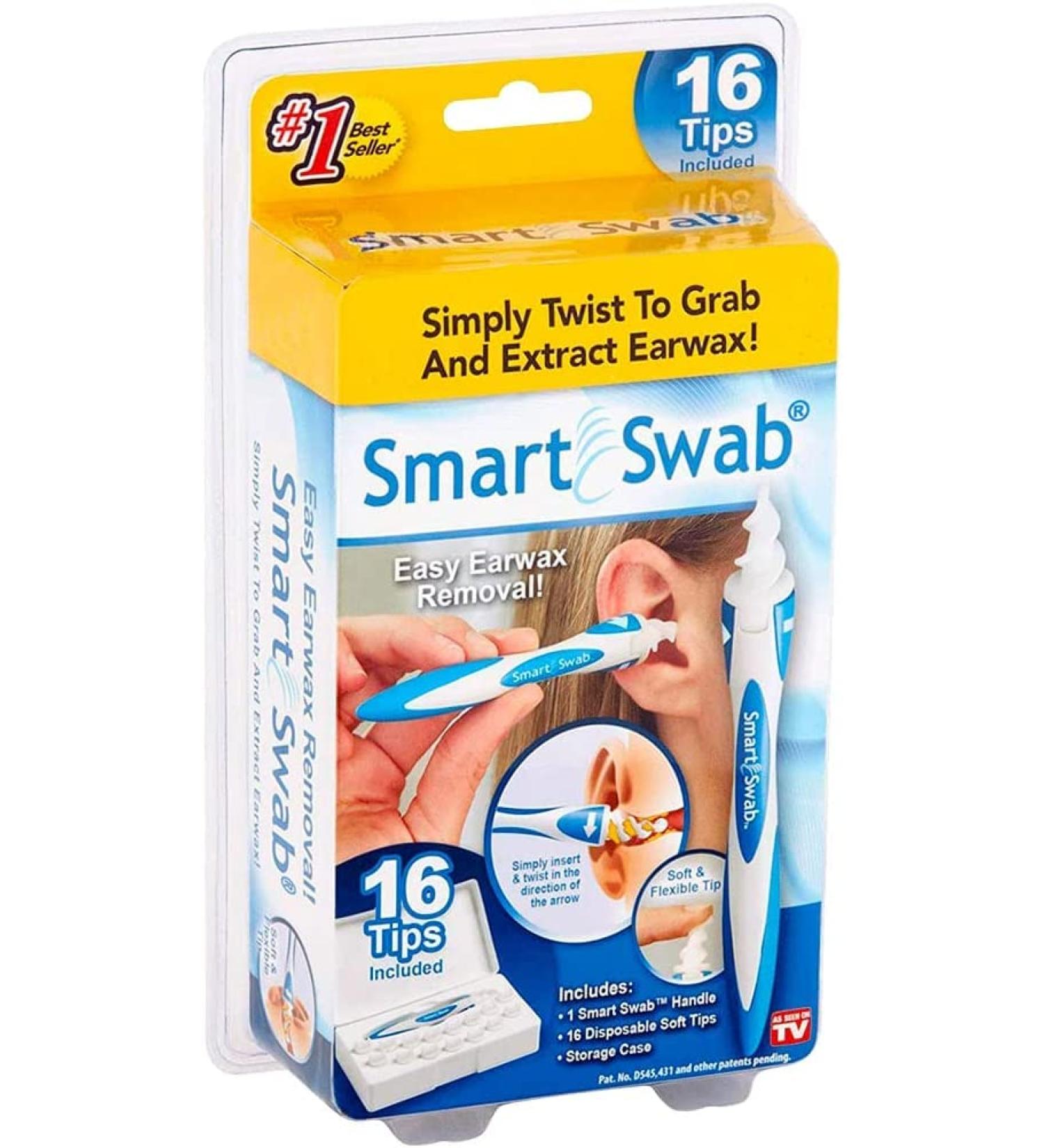 Smart Swab Spiral Ear Cleanser- Earwax Remover Tool with 16 Replaceable Tips - Safe, Pain-Free, and Reusable Earwax Removal Kit - Gentle Ear Cleaning - 1 Count - Buy Online on GoSupps.com