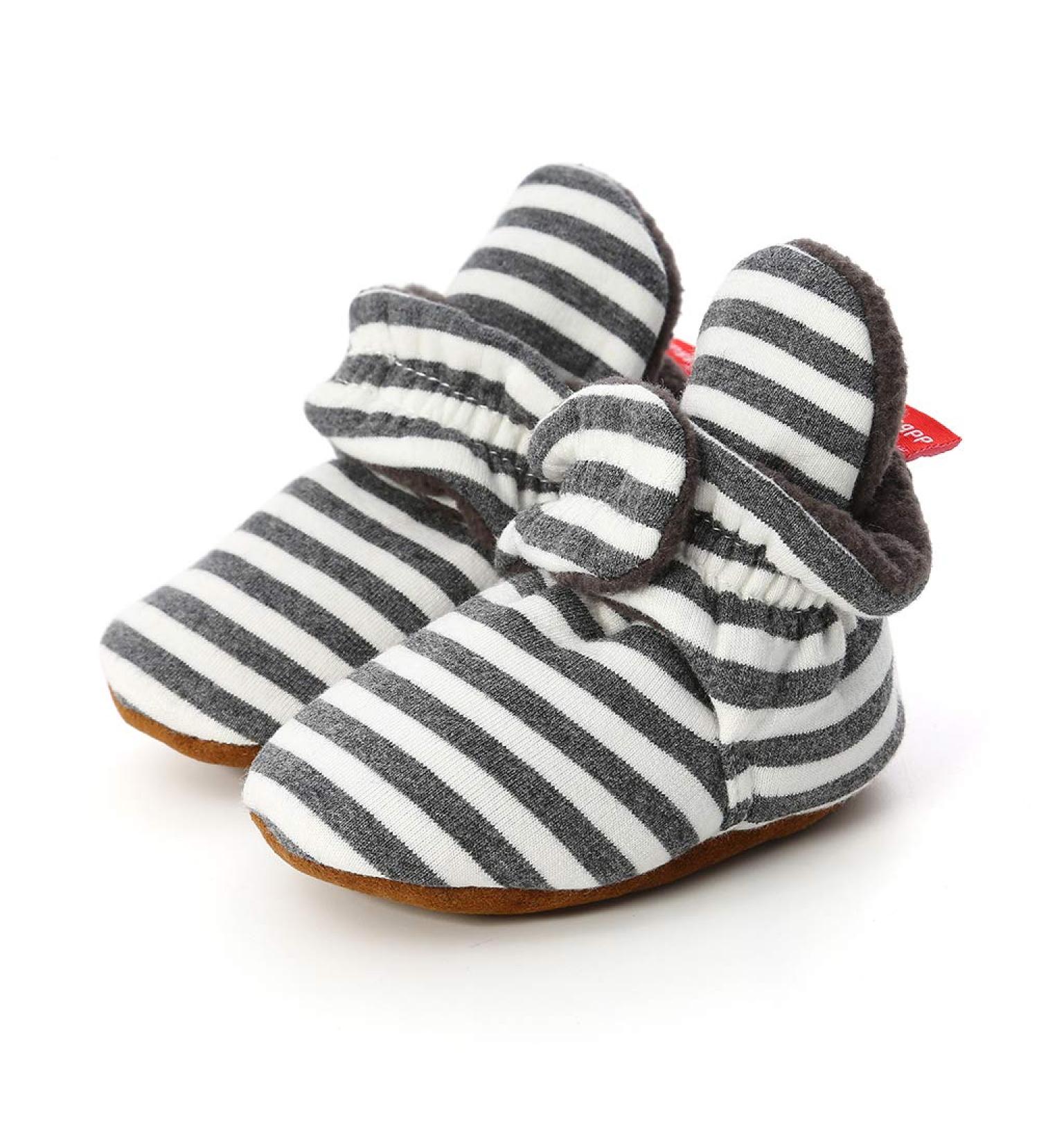 LACOFIA Baby Anti-Slip Soft Sole Slipper Booties 0-6 Months - Dark Gray Stripes - Buy Online on GoSupps.com