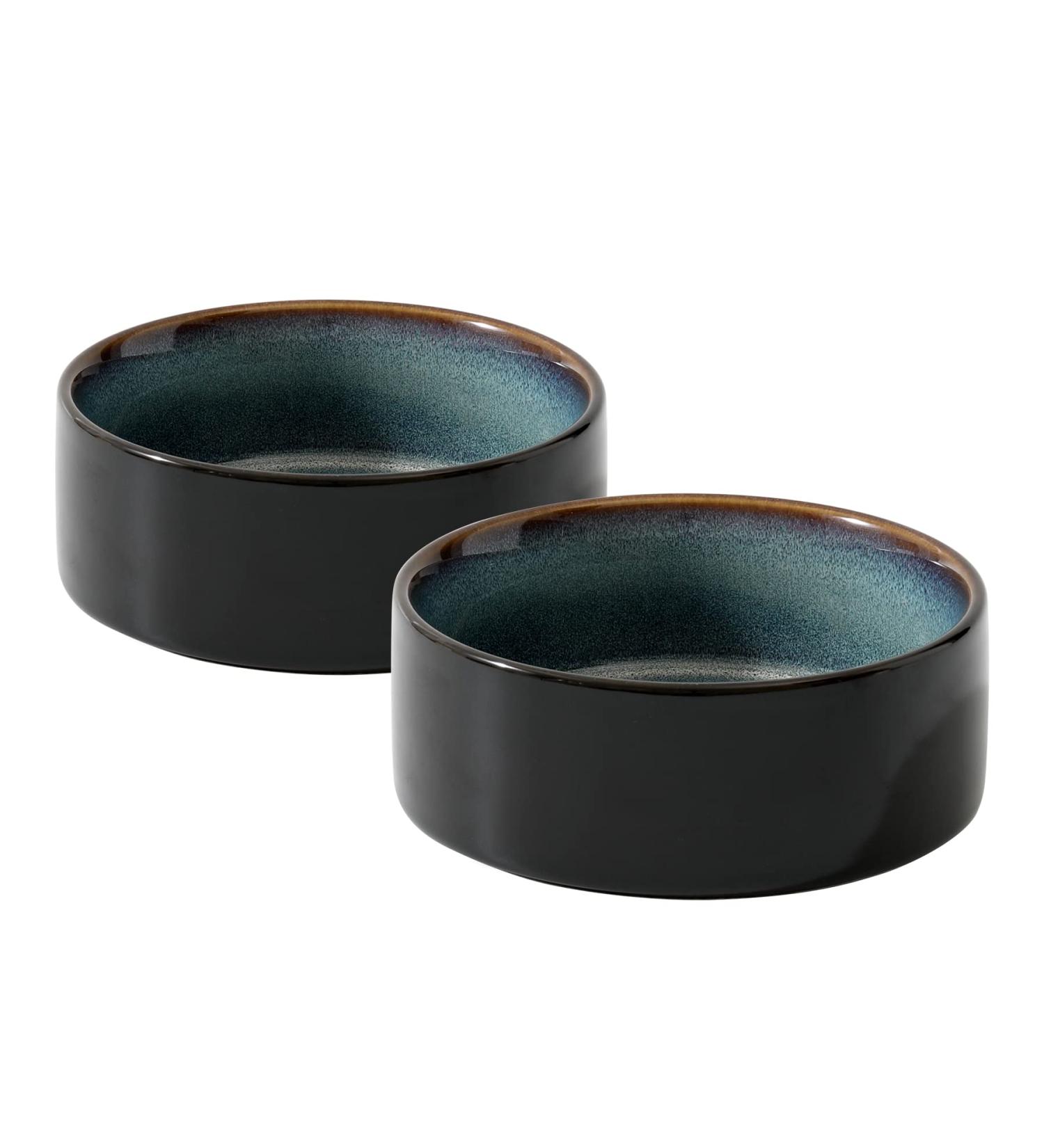 Havniva Ceramic Raised Cat Bowl Set - 400ml (13oz) 2 x Starry Sky | Cat Food & Water Dish with Stand for Kitty Feeder - Buy Online on GoSupps.com