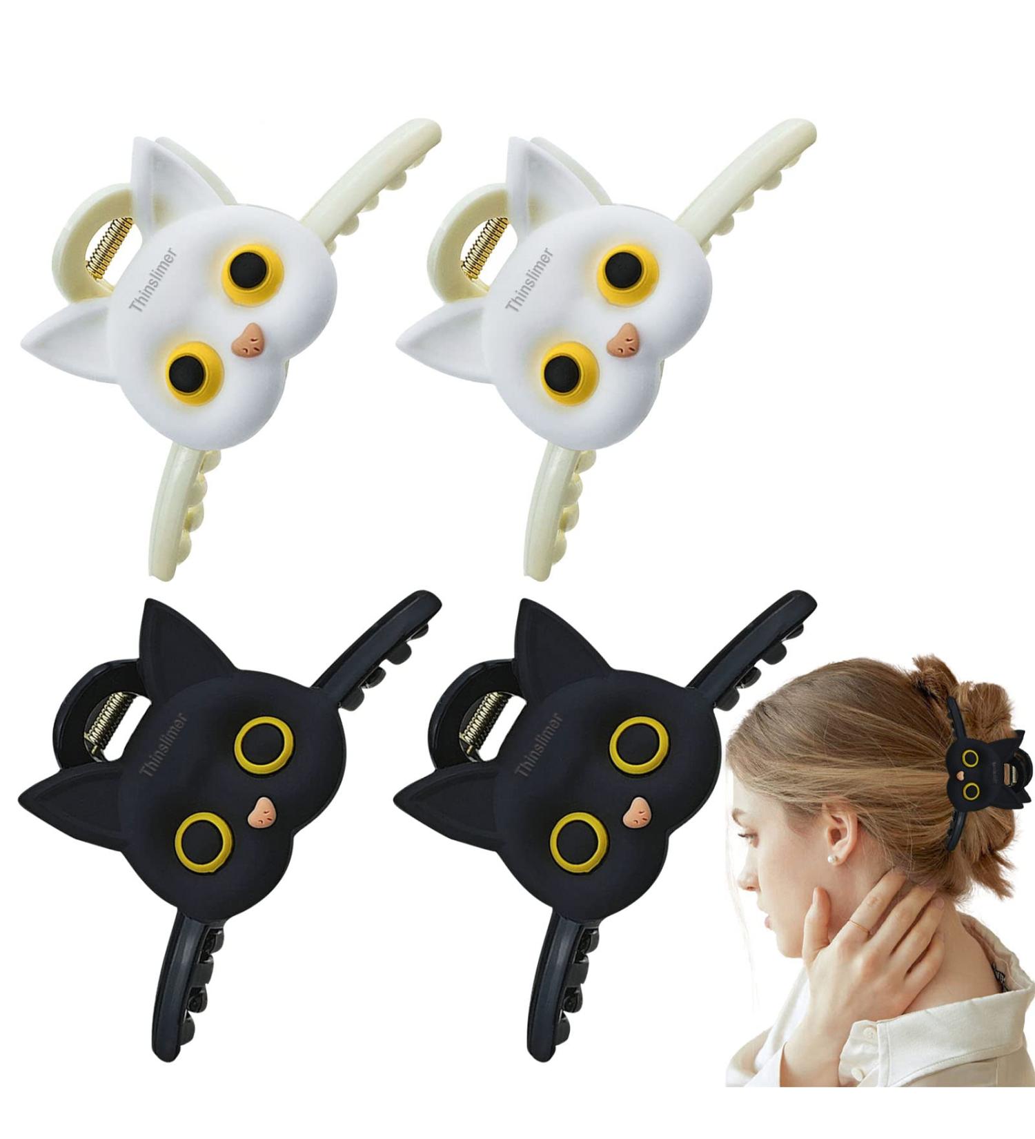 Thinslimer 4 Pack Cute Cat Hair Claw Clips for Women Strong Hold Hair Accessories for Thick and Thin Hair - Black & White - Buy Online on GoSupps.com