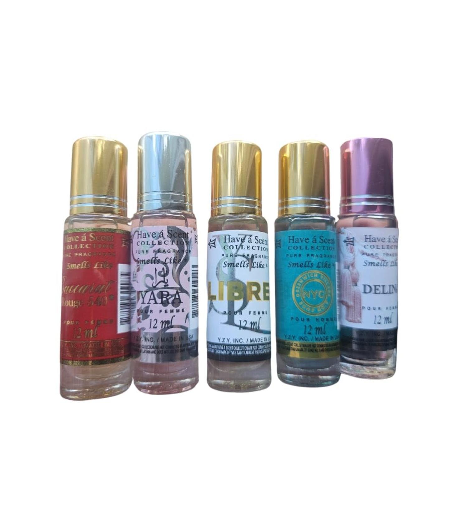 Fragrance Perfume Oilsyara +delina +baccarat + bond9+ libre ParfumRoll On Body Oil for Women (12ml) (pack of 5)