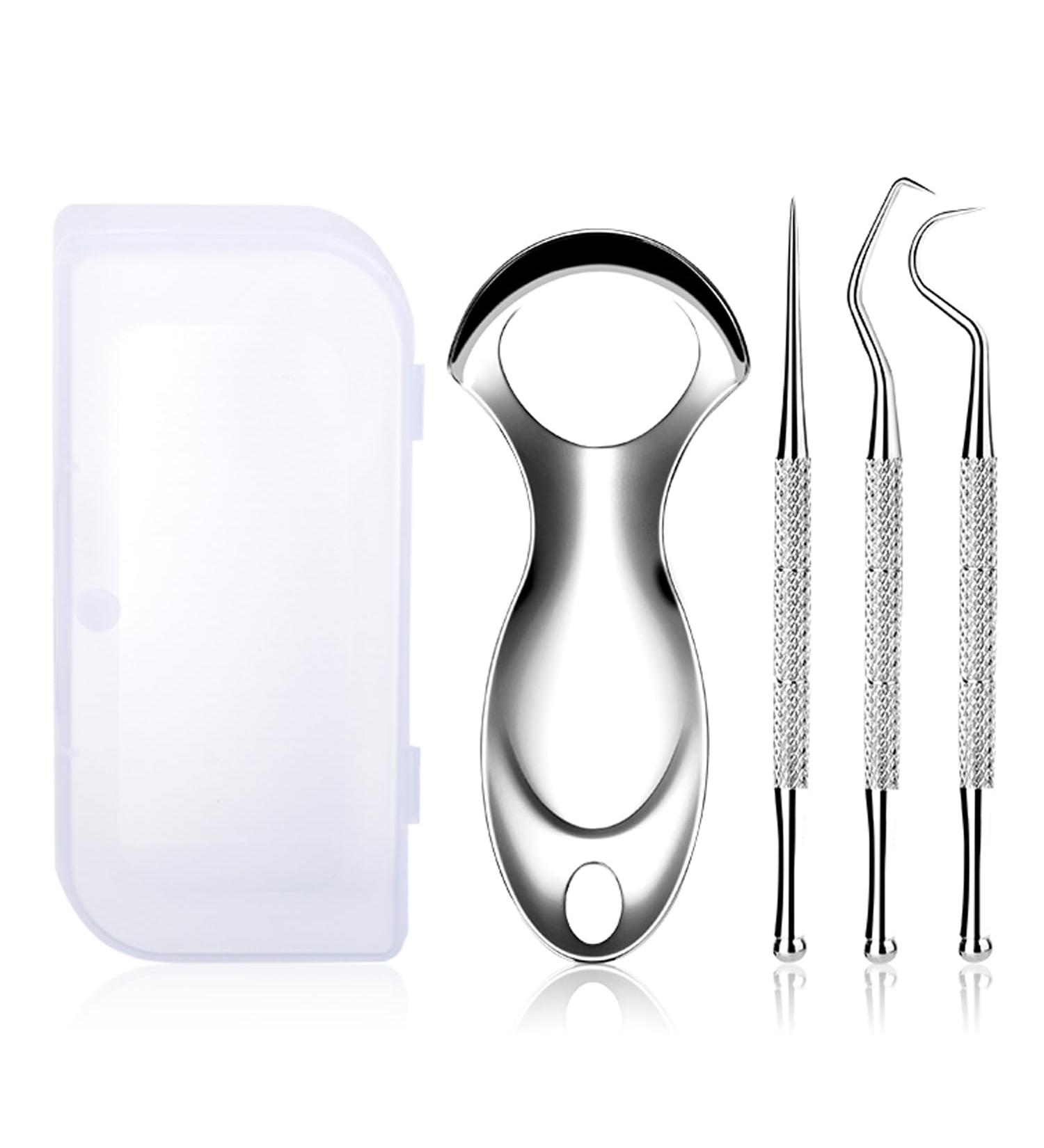 Stainless Steel Tongue Scrapers & Oral Care Kit | Tongue Cleaner with Case | 1 Pack Tongue Scraper & 3 Mini Dental Picks for Fresh Breath - Buy Online on GoSupps.com