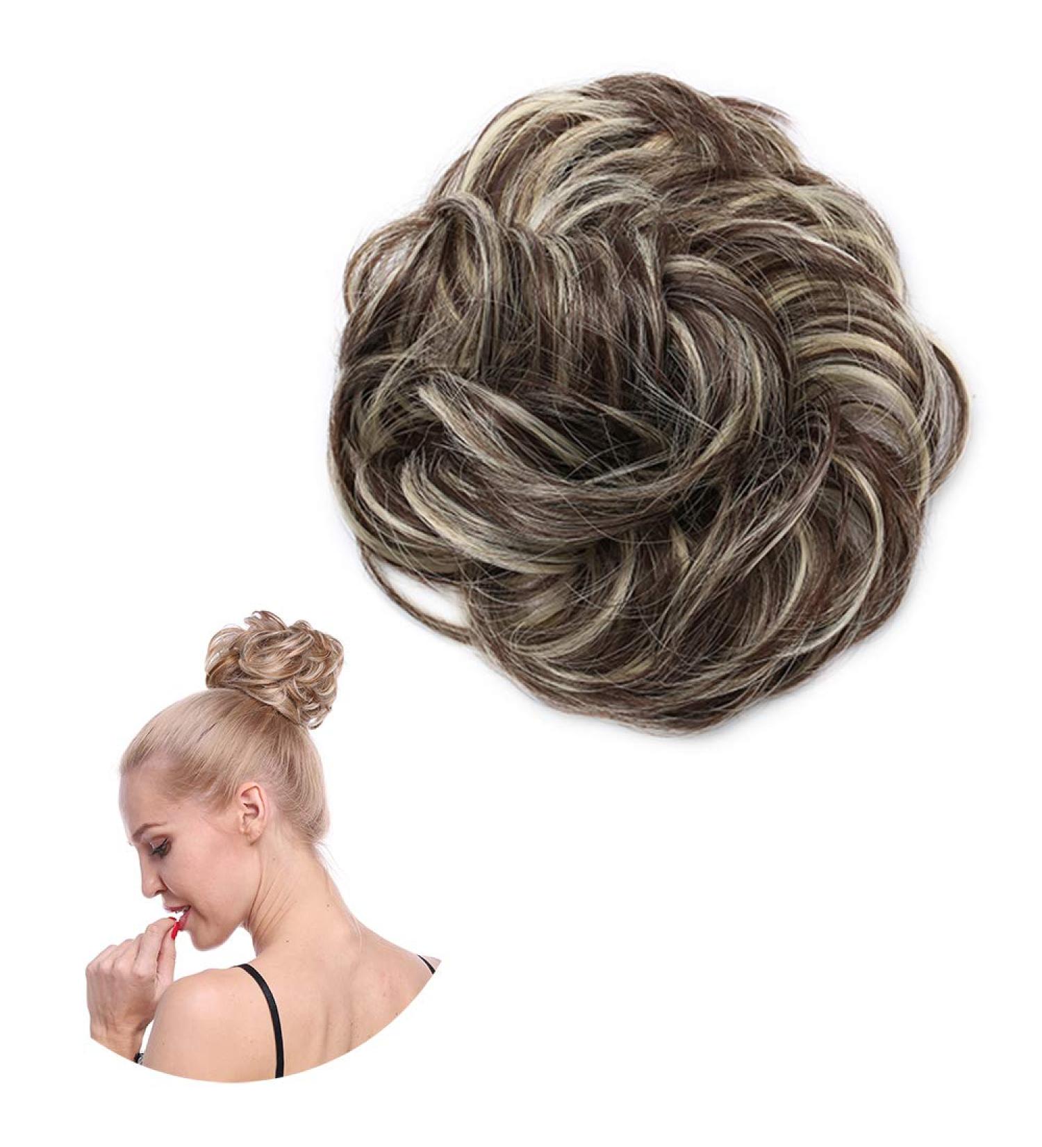 Thick Hair Donut Scrunchie Updo Hairpiece in Dark Brown & Bleach Blonde - Buy Online on GoSupps.com