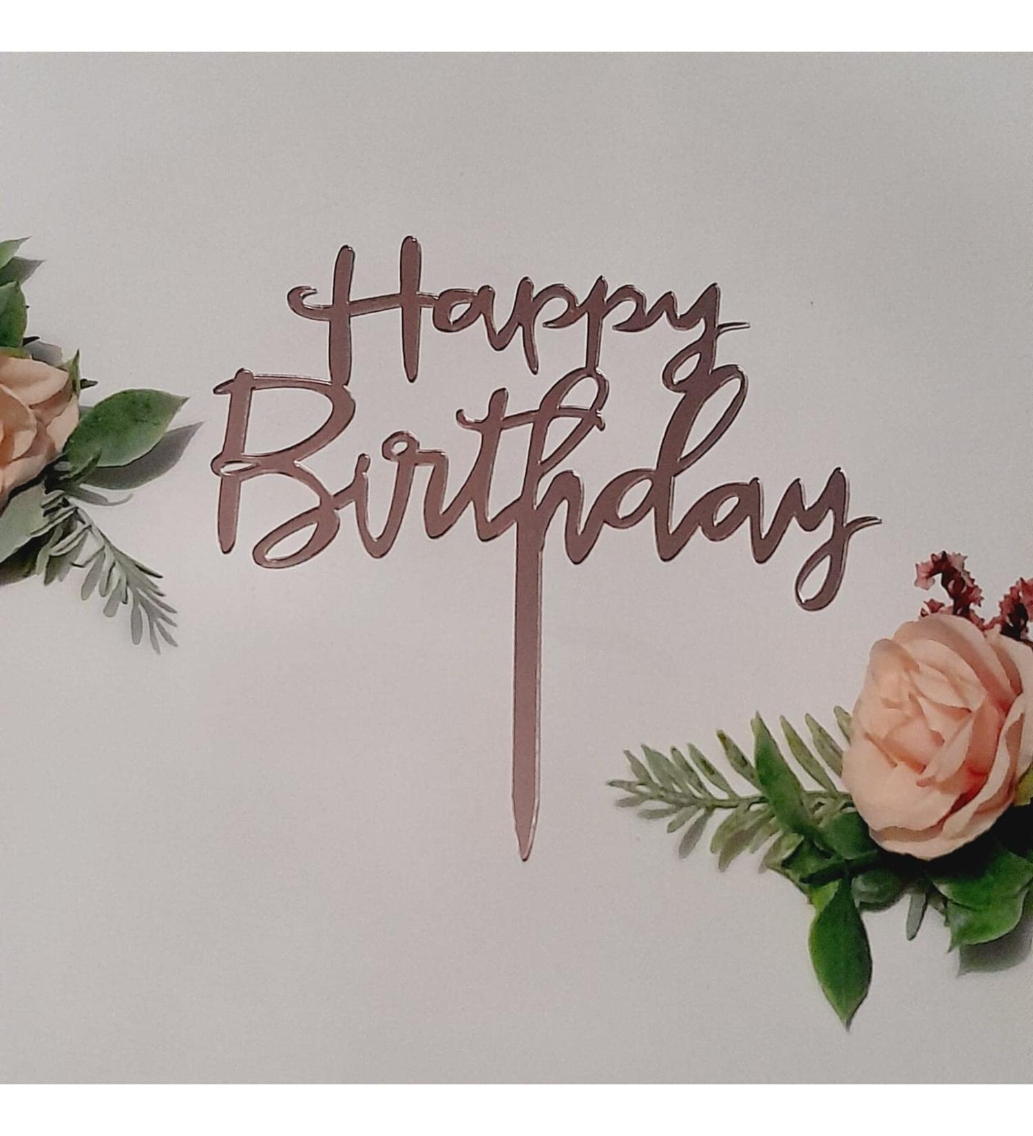 Happy Birthday Cake Topper Acrylic Toppers Elegant Decoration UK 3LD1 (BLACK) (Rose Gold) Rose Gold