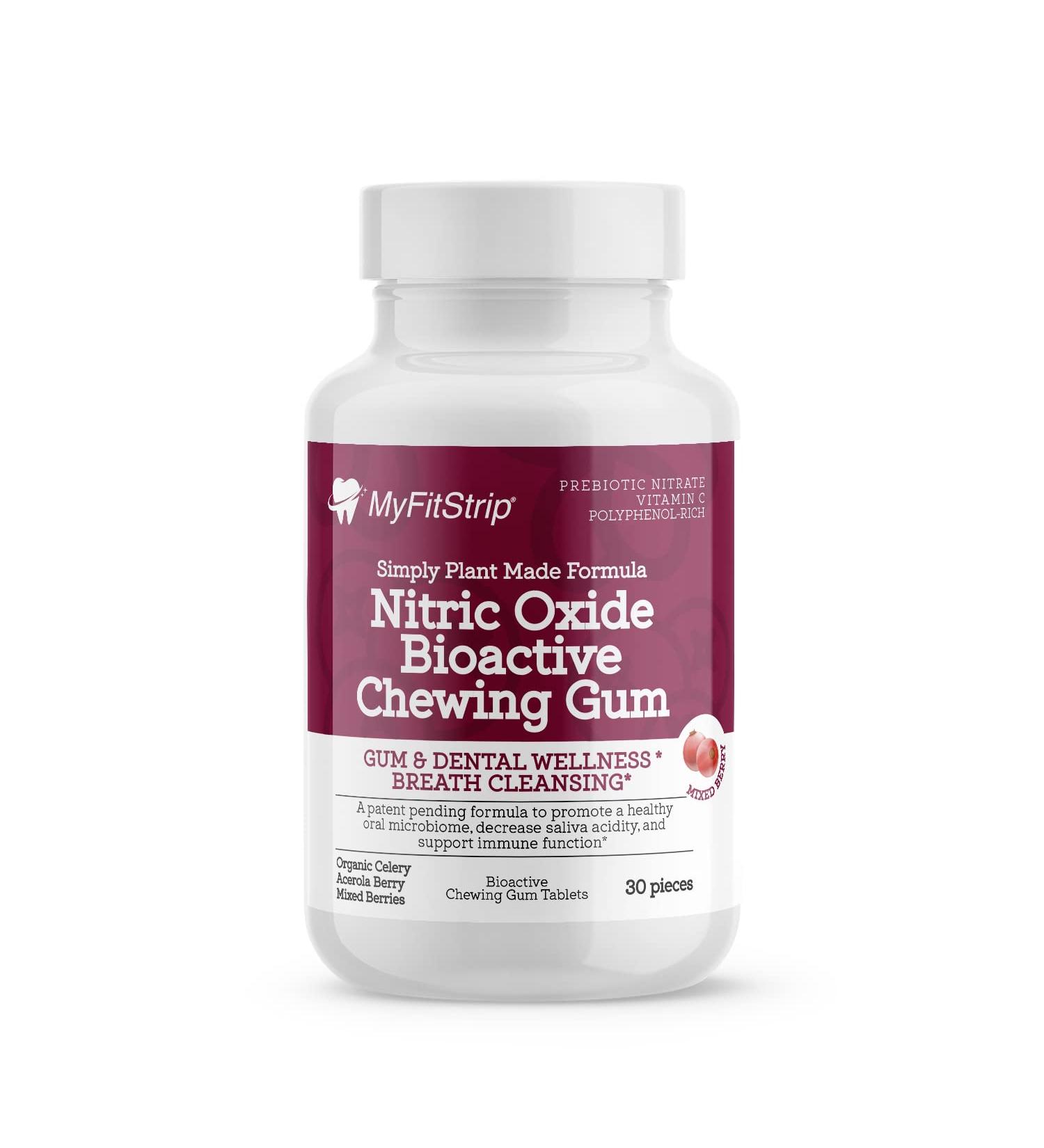 Buy Plant-Based Prebiotic Nitric Oxide Chewing Gum - Organic Formula for Healthy Oral Microbiome | 30 Bioactive Tablets by MyFitStrip - Buy Online on GoSupps.com