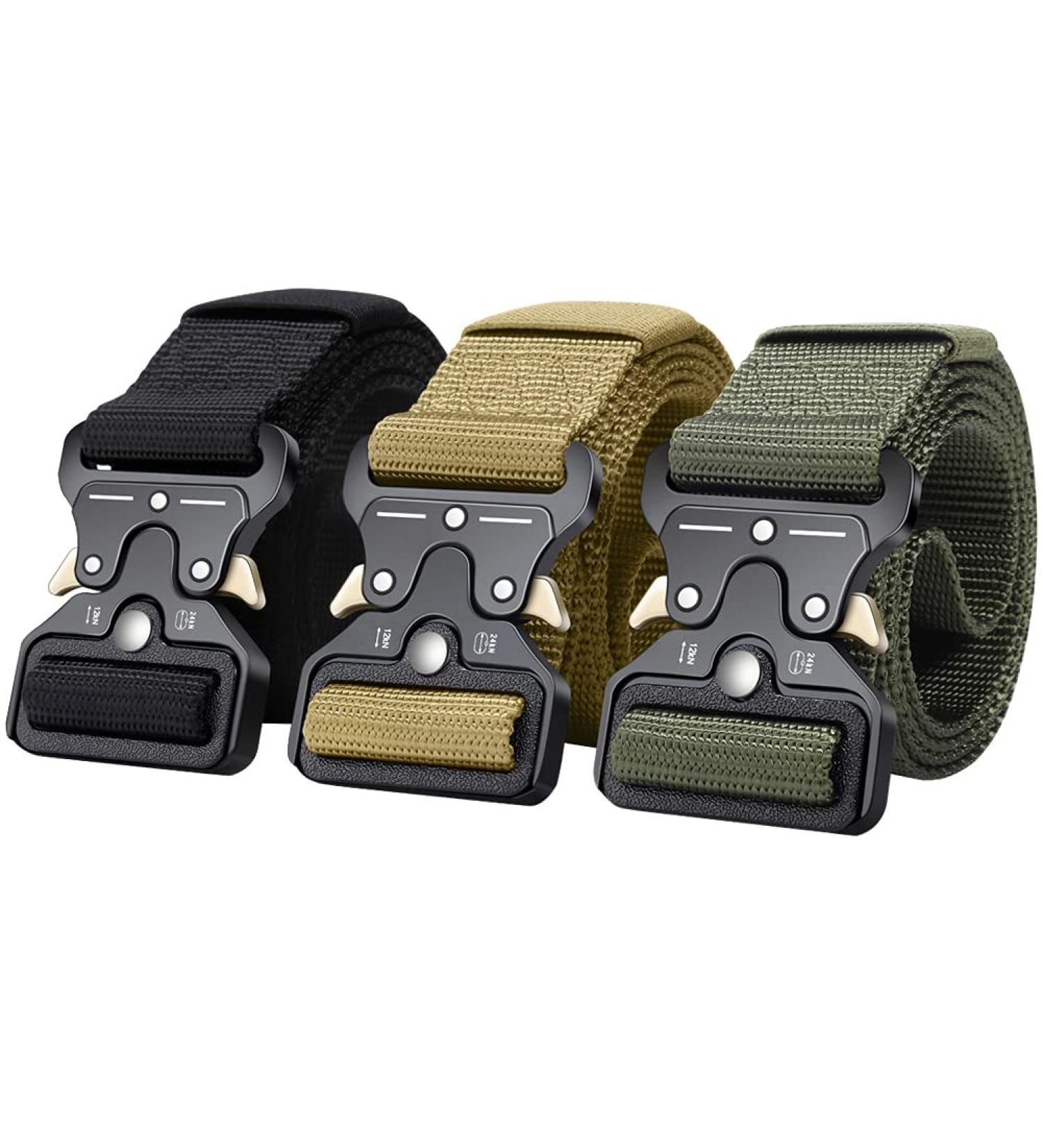 Ginwee 3 Pack Tactical Belt Set - Heavy-Duty Military Style Webbing Riggers Belt with Quick-Release Metal Buckle for Men - Buy Online on GoSupps.com