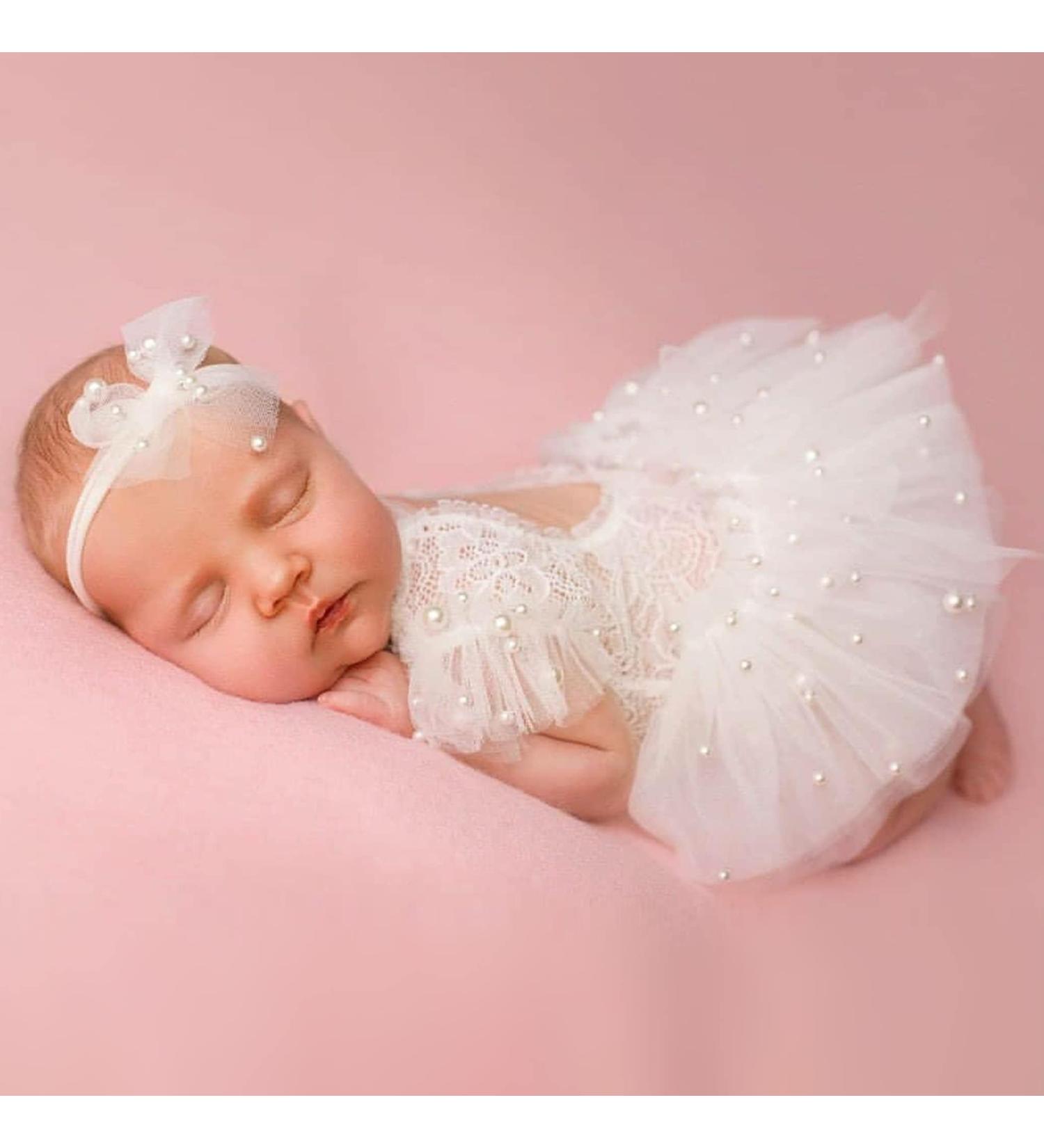M&G House White Lace Newborn Photography Romper Outfit | Baby Girl Props for Halloween Photoshoot | Short Sleeve (0-2 months) - Buy Online on GoSupps.com