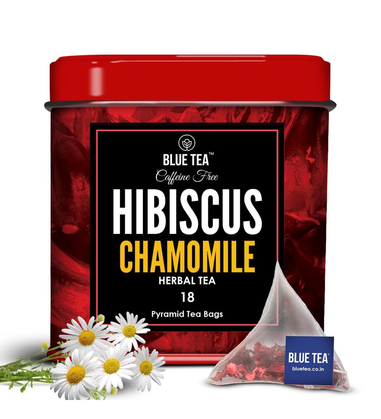 BLUE TEA - Hibiscus Chamomile Herbal Tea - 18 Tea Bags || CAFFEINE FREE || CHRISTMAS TEA GIFTS | Vegan - Gluten Free - Non-GMO | Eco-Conscious Tin Packaging - Buy Online on GoSupps.com