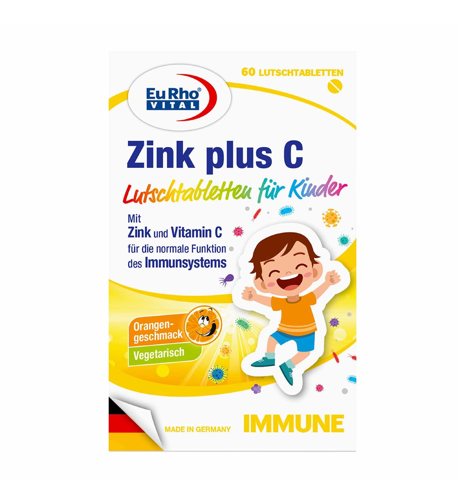 Zinc & Vitamin C Sucking Tablets for Kids | Vegetarian Immune Support | Eurho Vital | Made in Germany | 60 Orange Tablets - Buy Online on GoSupps.com
