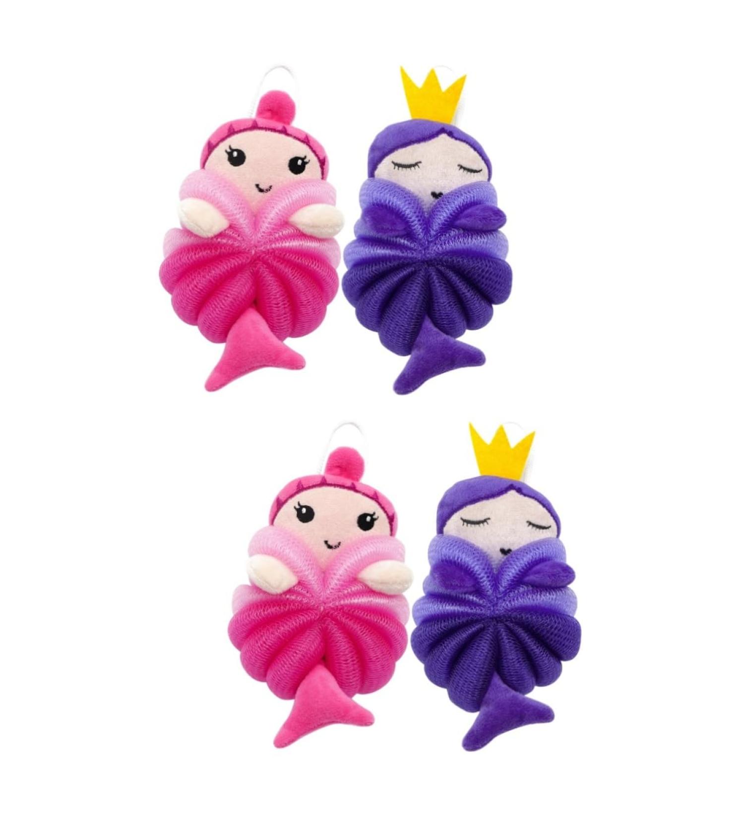 4 Pcs Exfoliating Bath Balls - Loofah Sponge Set for Shower & Bath - Mermaid Bath Scrubber & Pouf - Natural Cleaning Sponges - Buy Online on GoSupps.com