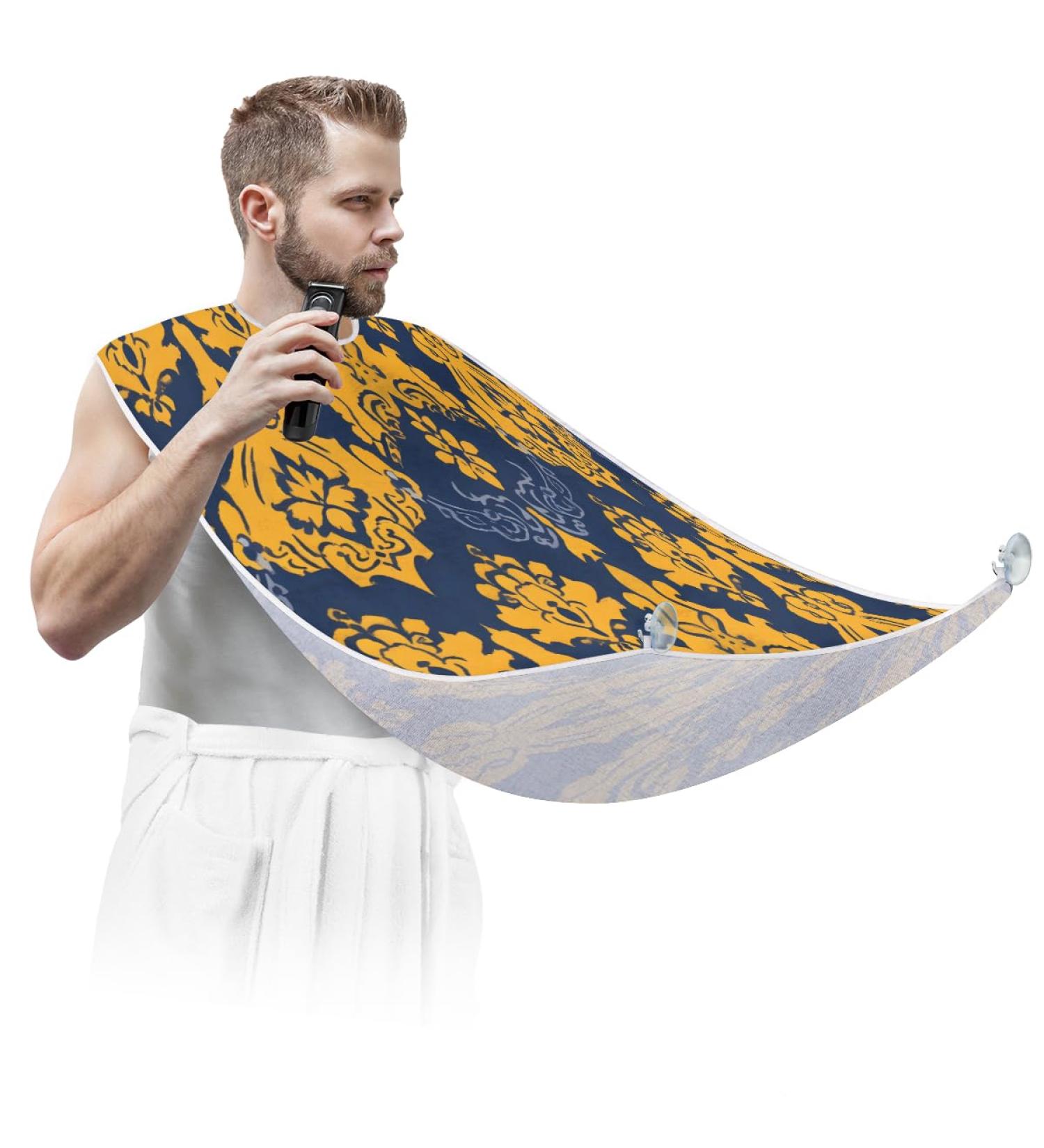 Abstract Yellow Floral Beard Bib Apron | Beard Hair Catcher for Men | Perfect Father's Day & Christmas Gifts - Buy Online on GoSupps.com
