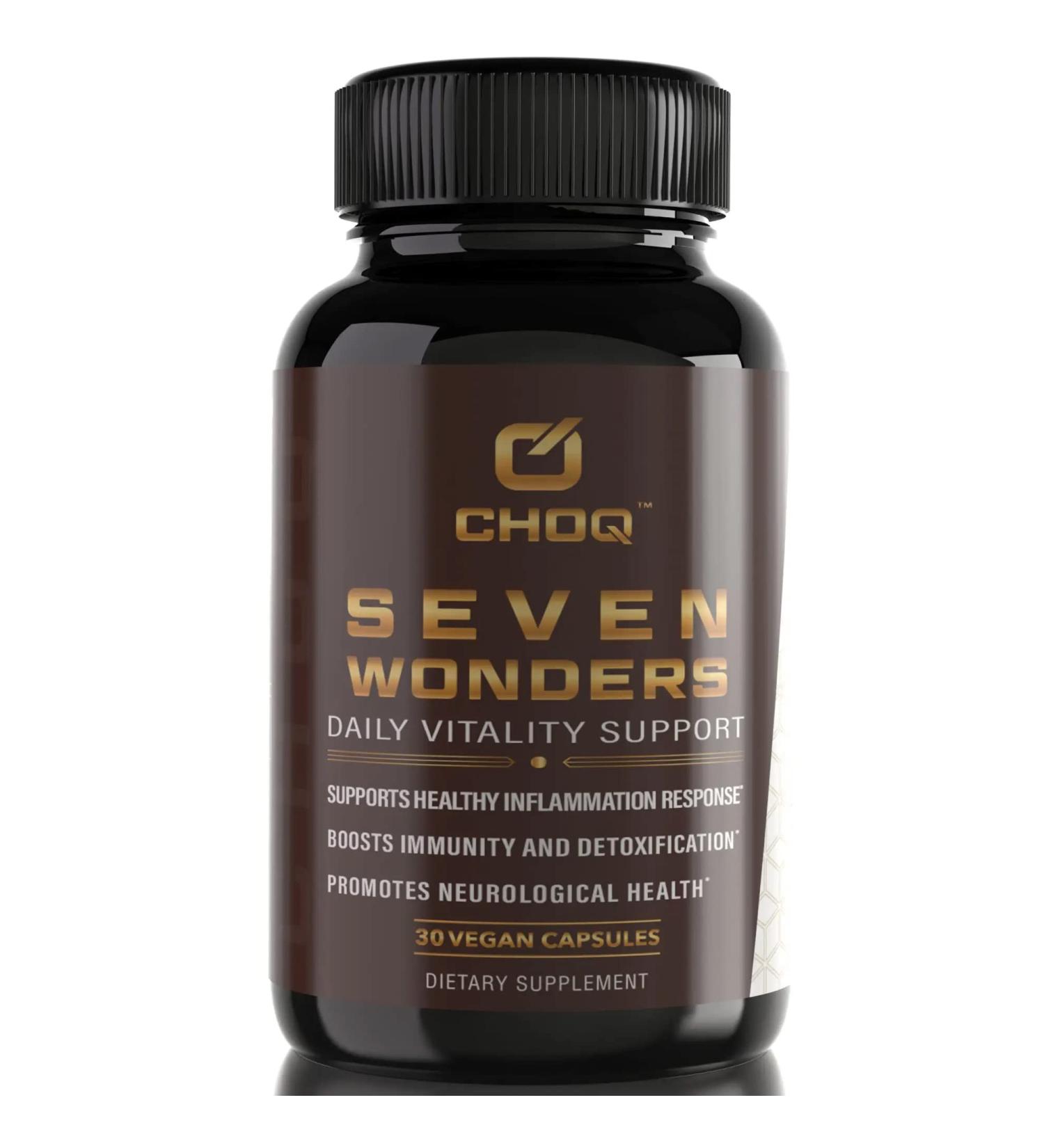 CHOQ Seven Wonders Organic Mushroom Complex - Lions Mane Reishi Chaga Cordyceps - Immune Support Stress Relief Natural Energy - 30 Caps - Buy Online on GoSupps.com