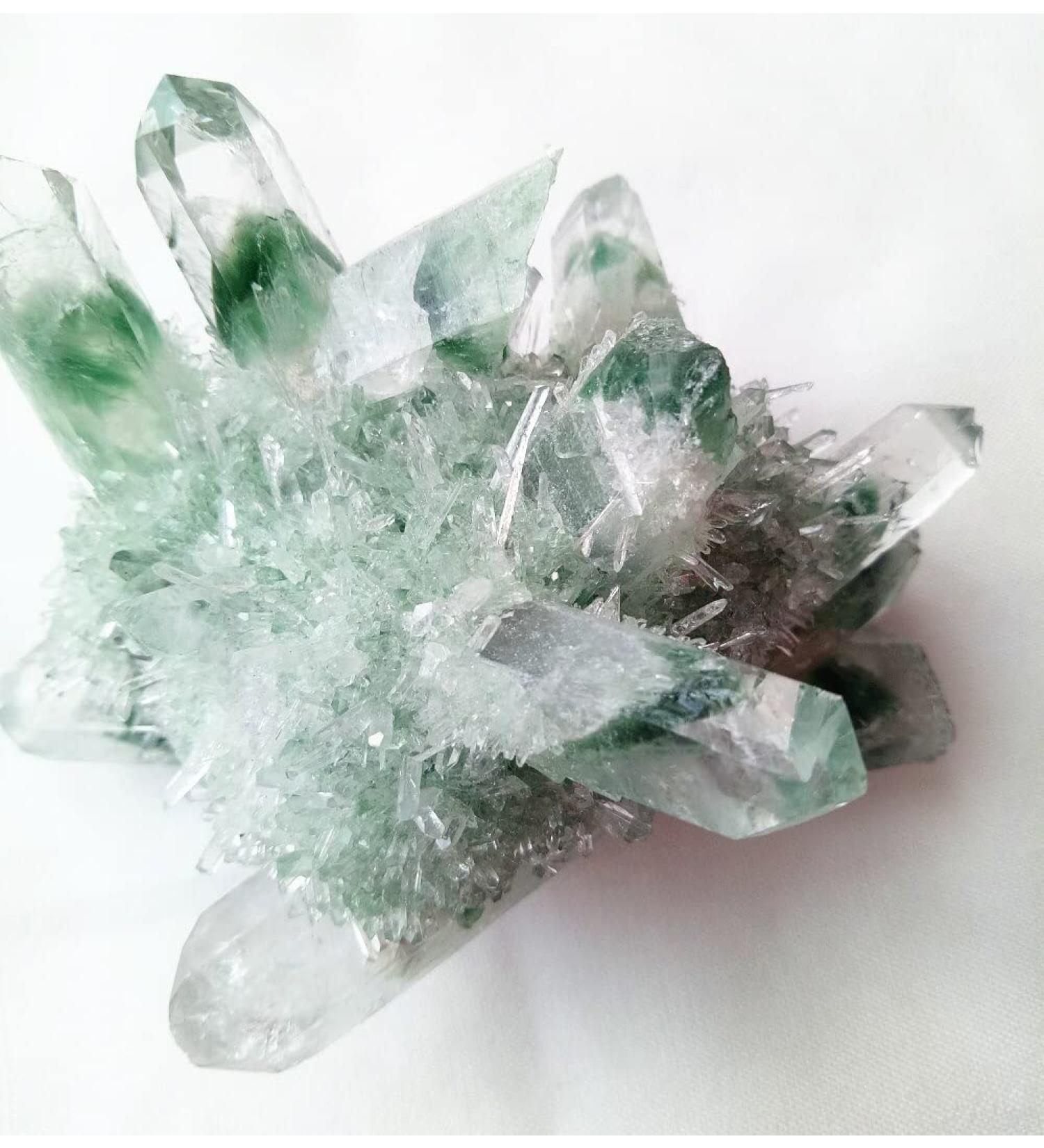 Crystal Rough Crystal 250g Green Ghost Cluster Crystal Stone Clear Quartz Crystal Cluster Natural Ghost Quartz Cluster Specimen Suitable for Home Office Decoration - Buy Online on GoSupps.com