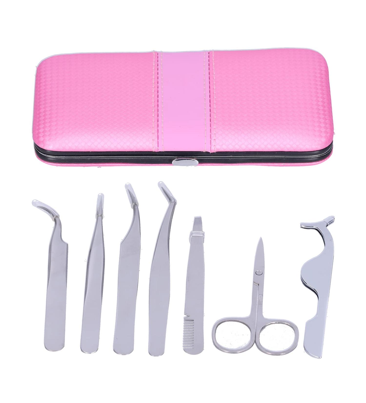 Professional Eyelash Extension Tweezers Kit with Eyebrow Scissors - Stainless Steel Tools Set in Storage Box - Buy Online on GoSupps.com