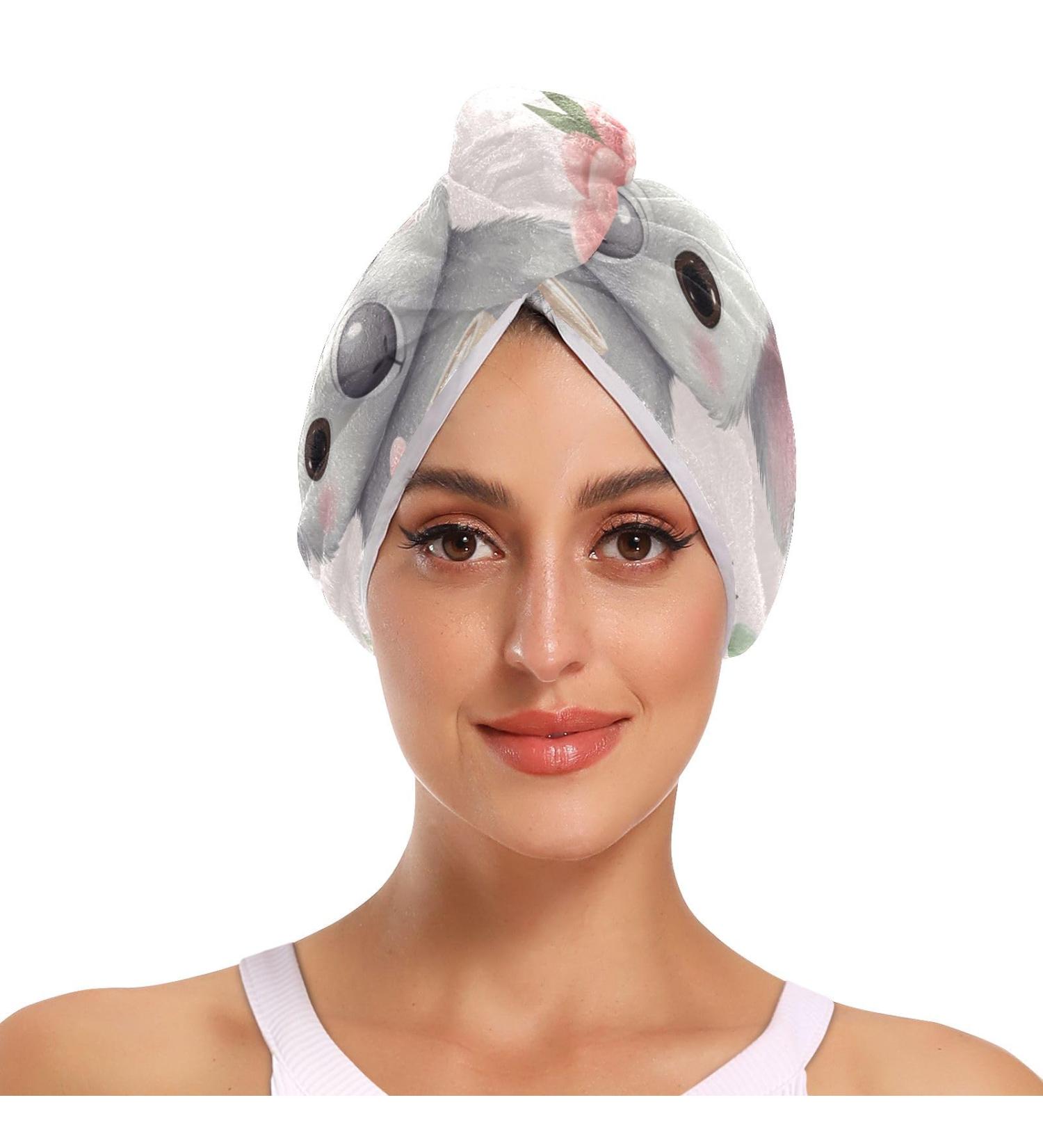 Floral Koala Hair Towel 2 Pack - Super Absorbent Quick Dry Hair Turbans for Women & Girls - Buy Online on GoSupps.com