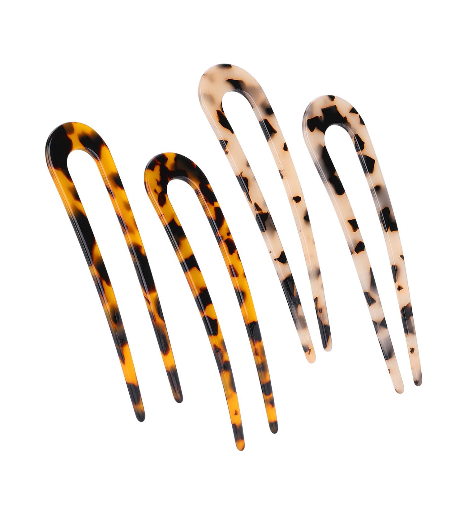 Sibba U Shaped Hair Pin Set - French Style Tortoise Shell Fork Sticks for Women and Girls Hairstyle Accessories - Buy Online on GoSupps.com