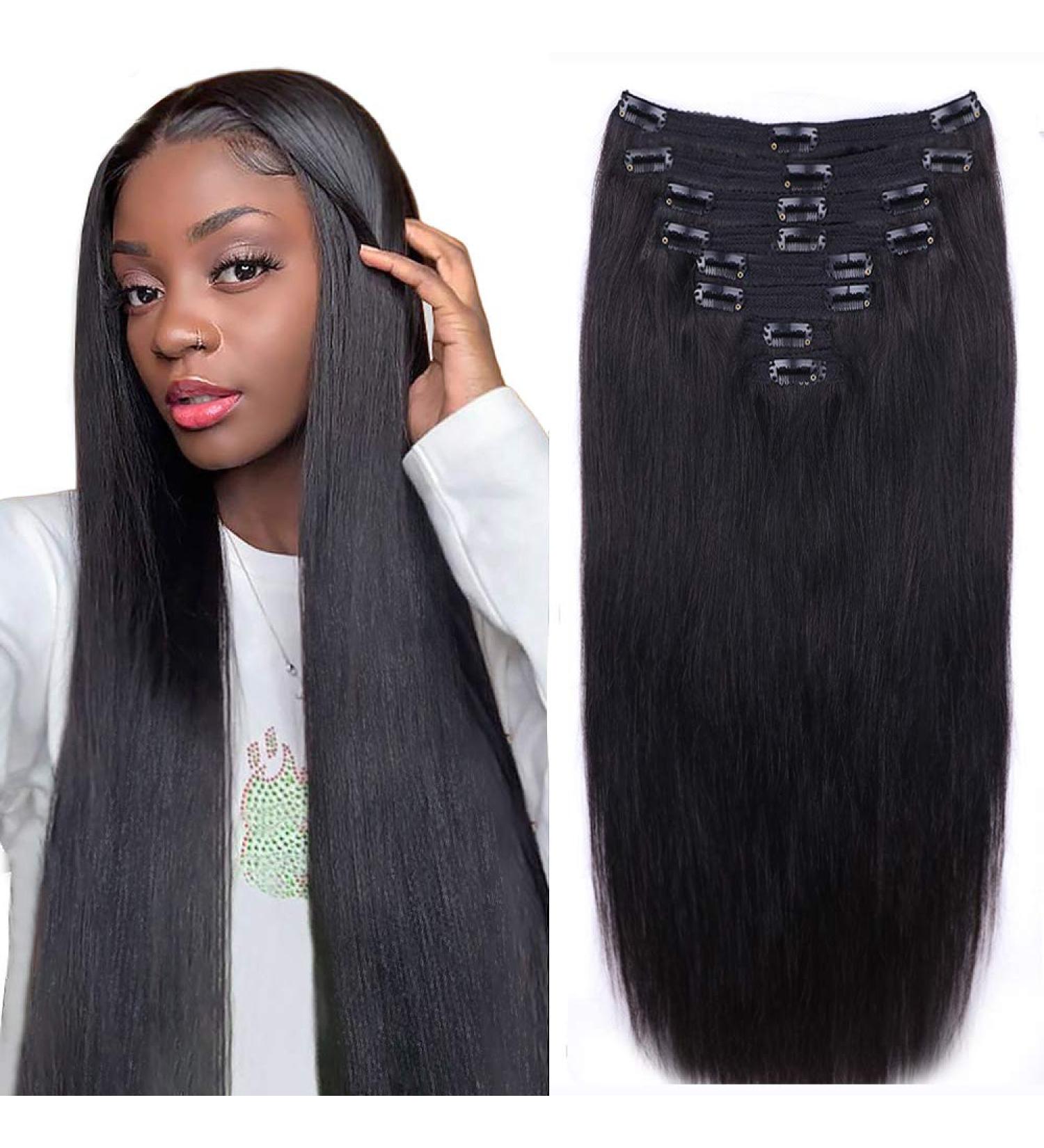 100% Unprocessed Brazilian Virgin Hair Clip in Extensions for Black Women - Natural Black 18 Inch Straight Hair 120g - Buy Online on GoSupps.com