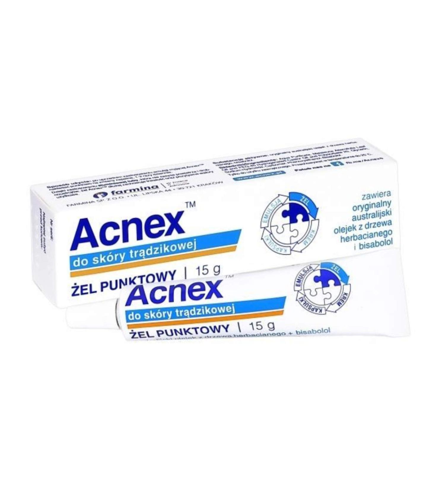 Acnex Point Gel bevat theeboomolie + bisabolol 15 g Farmina