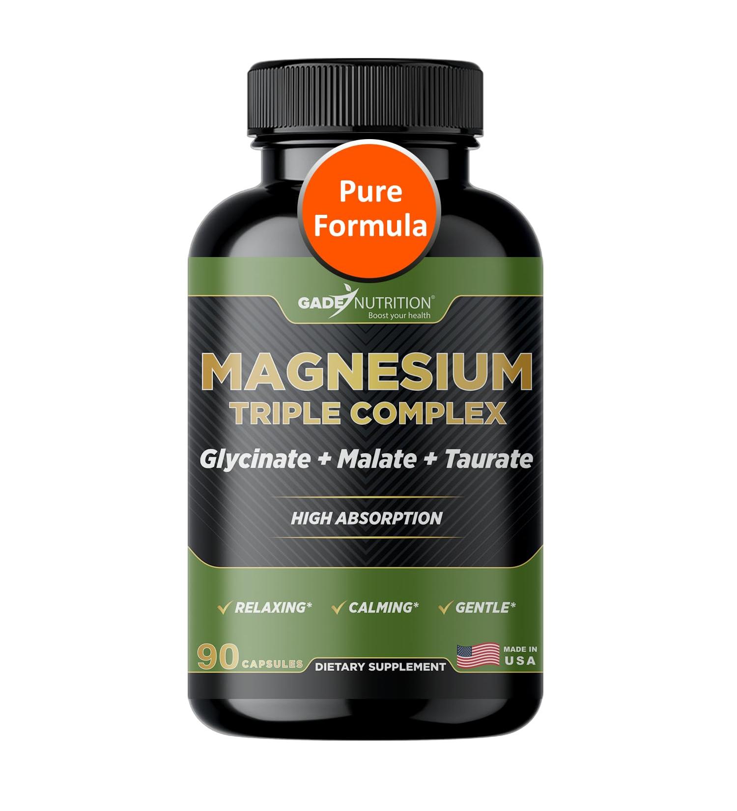 Gade Nutrition Triple Magnesium Complex with Magnesium Glycinate Magnesium Malate & Magnesium Taurate | Pure Magnesium Supplement for Sleep and Calm Veggie Capsules | Made in USA Magnesium Triple 90 Count (Pack of 1) - Buy Online on GoSupps.com