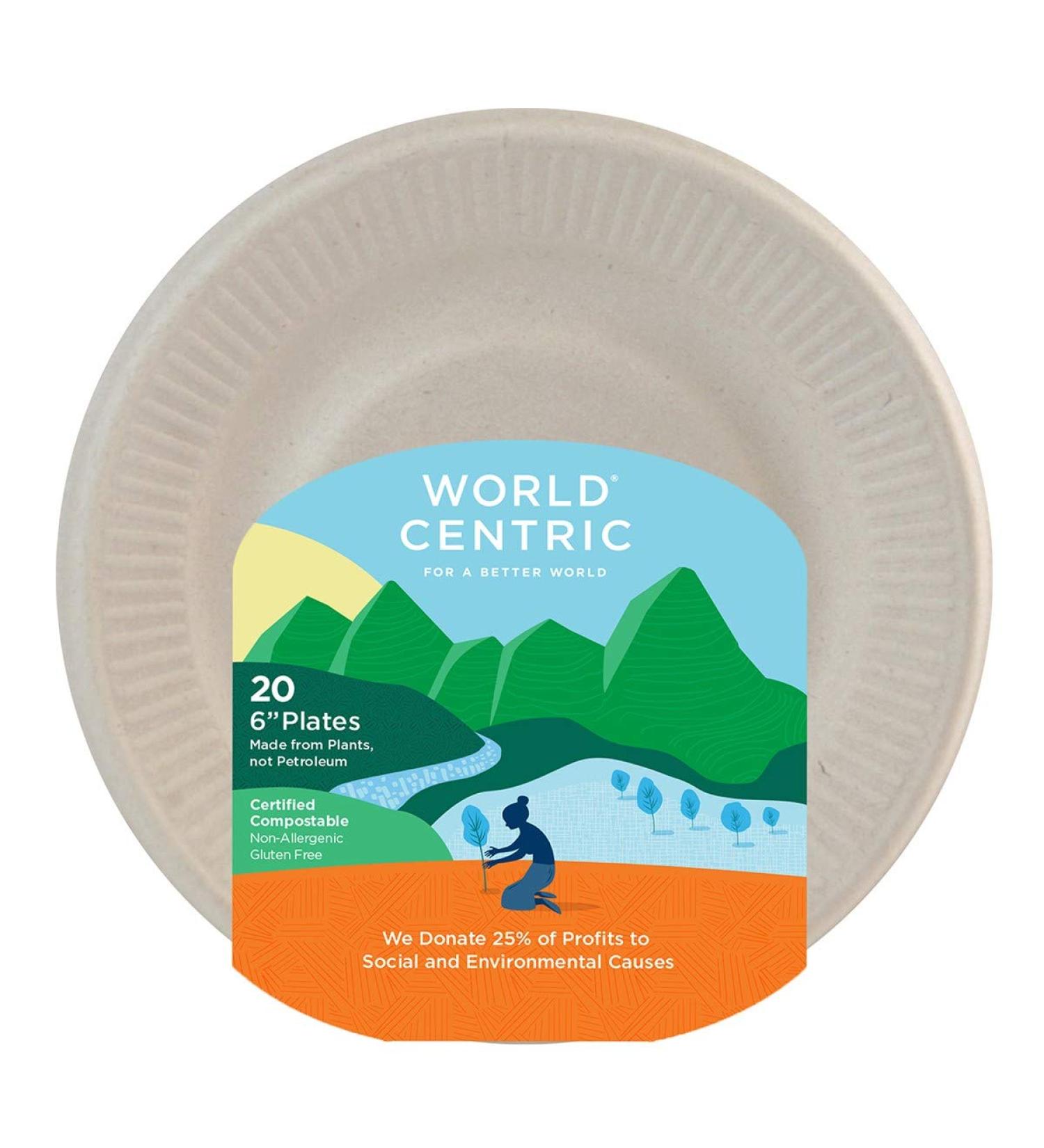 World Centric Wheat Straw/Bagasse Compostable 6-Inch Fiber Ripple Edge Plate, 20-Piece 6 Inch (Pack of 20)