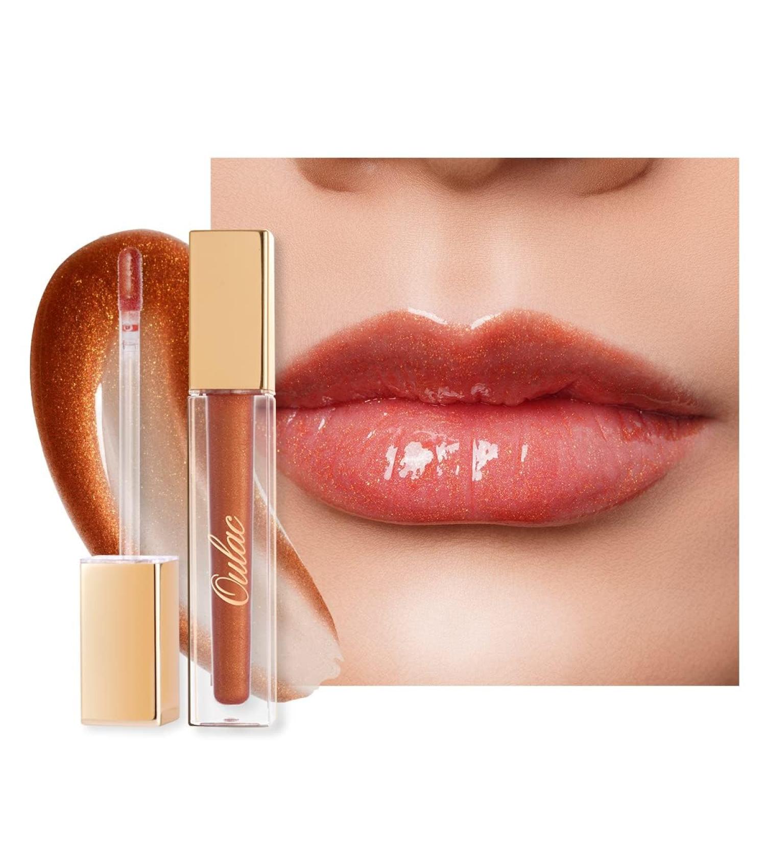 Oulac 3D Gloss Finish Lip Gloss - Moisturizing Transparent Glitter Lip Care with Rose Damascena Extract | 4.5ml Apricot (C02) - Buy Online on GoSupps.com