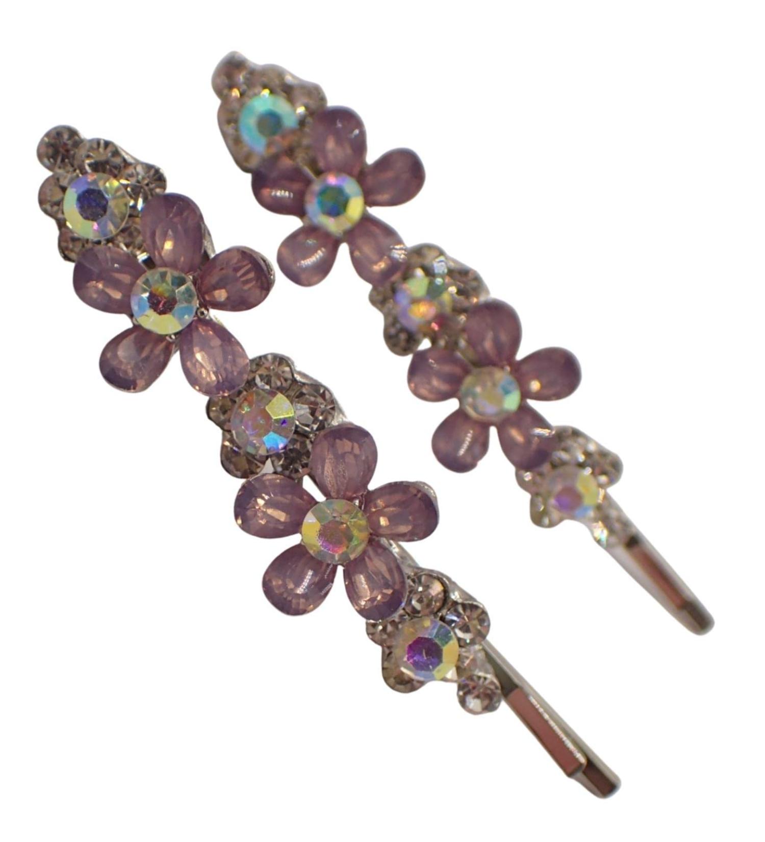 Topkids Accessories Beautiful Bejewelled Womens Hair Grips Perfect for Events Prom Bride or Flower Girl Womens Hair Clip Bobby Pins Kirby Grip Accessory (Beaded Resin Flowers Lilac) - Buy Online on GoSupps.com