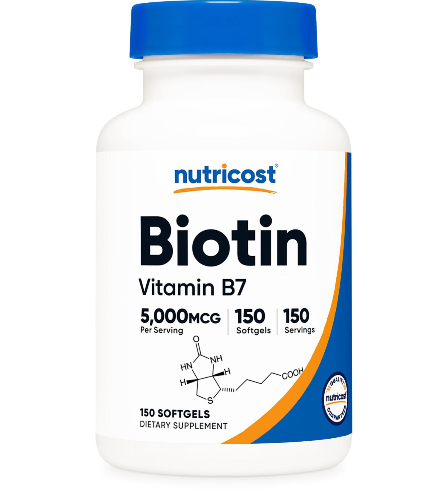 Nutricost Biotin (5,000mcg) 150 Softgels - Vitamin B7 - Gluten Free, Non-GMO 150 Count (Pack of 1) - Buy Online on GoSupps.com