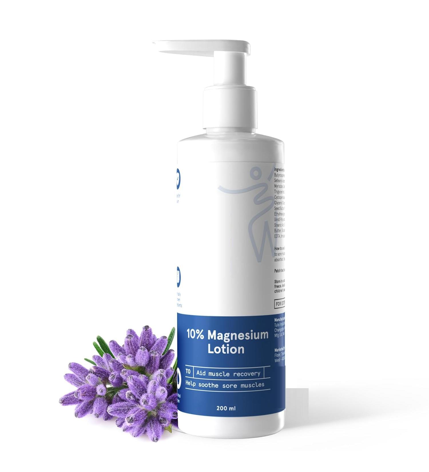 10% Magnesium Sleep Body Lotion 200ml | For Muscle Recovery & Relaxation | Infused with Shea Butter & Lavender | Mildly Scented Lightweight & Non-Greasy Formula - Buy Online on GoSupps.com