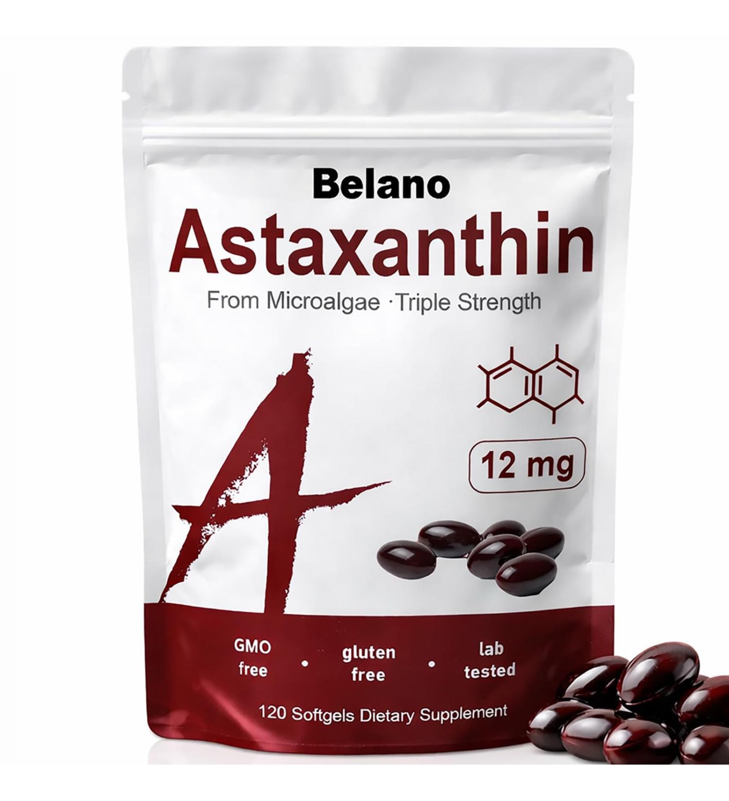Nitidissima Belano Astaxanthin 12mg Organic Astaxanthin Antioxidant Supplements for Tanning Skin Eye Joint Health 120 Softgels - Buy Online on GoSupps.com